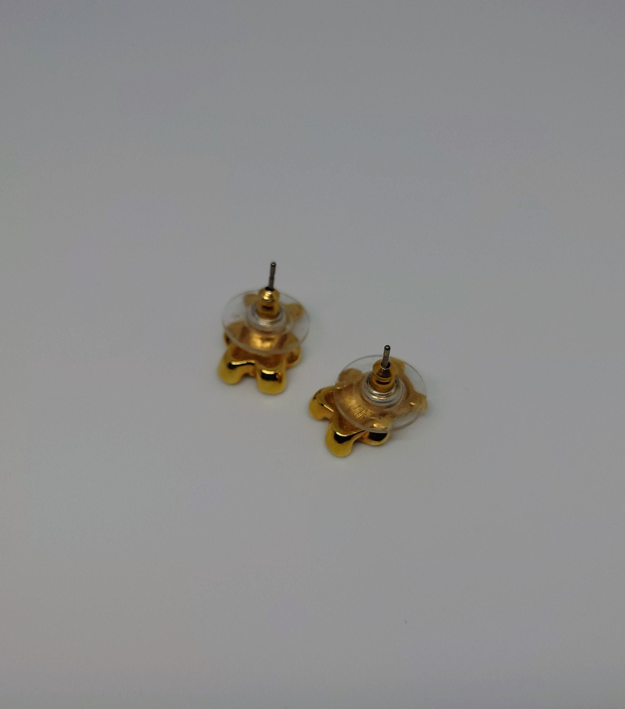 Gold Earrings Teddy Bear Gold Tone Enamel Costume Jewellery Jewelry Diamond Rhinestone Pin Gold Tone Metal