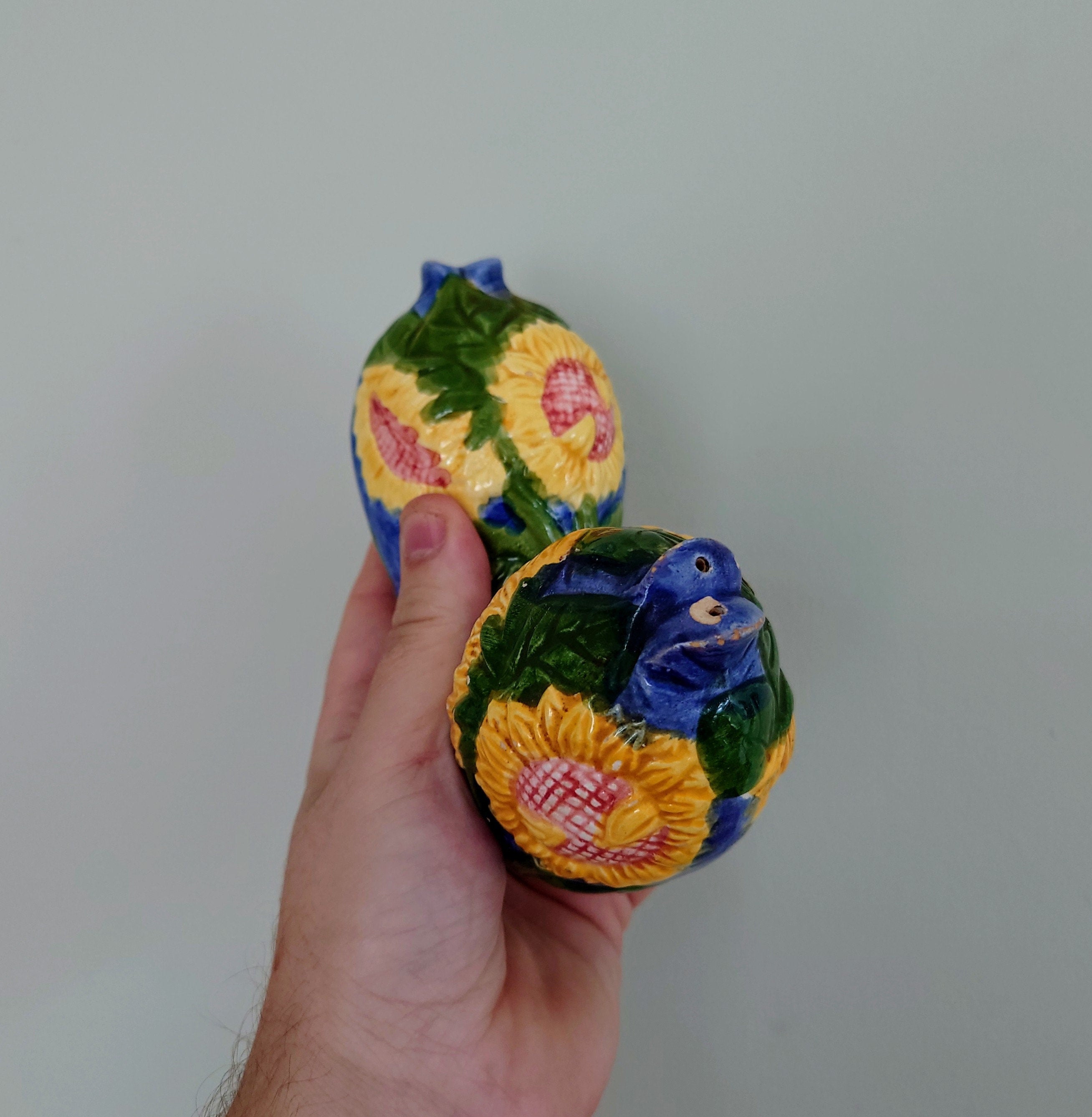 Floral Cruets Novelty Sunflower Ceramic Salt and Pepper Shakers Decorative Kitsch Kitchenware Yellow Sunflower Green