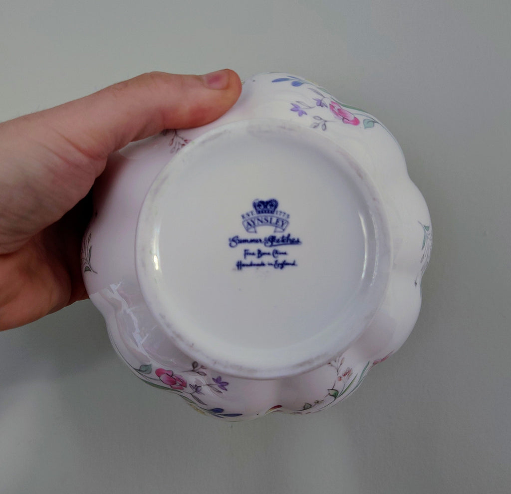 Vintage Aynsley Summer Sketches Bowl (Gold Trim) Pattern Porcelain Made in England Collectable Vintage
