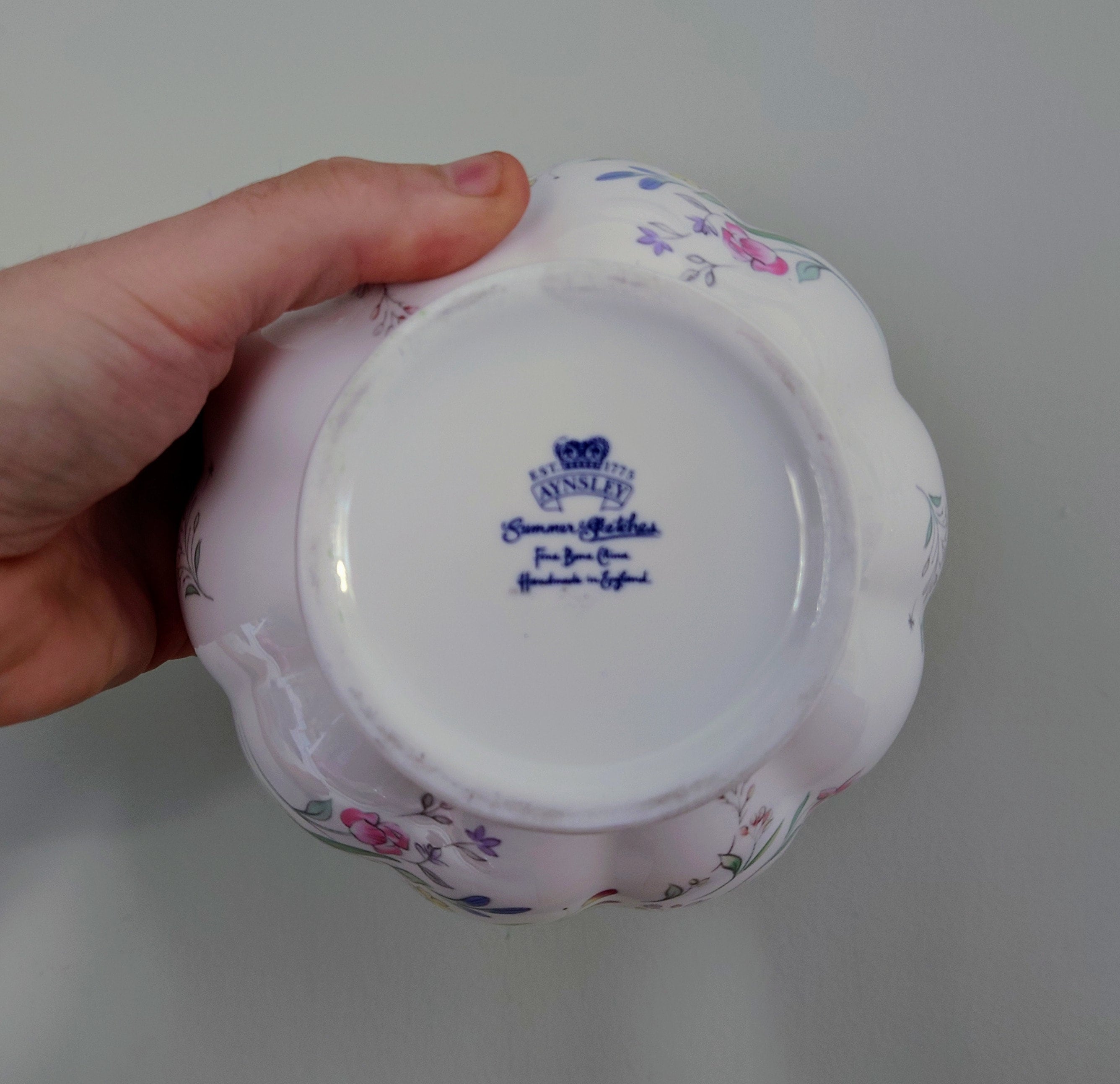 Vintage Aynsley Summer Sketches Bowl (Gold Trim) Pattern Porcelain Made in England Collectable Vintage