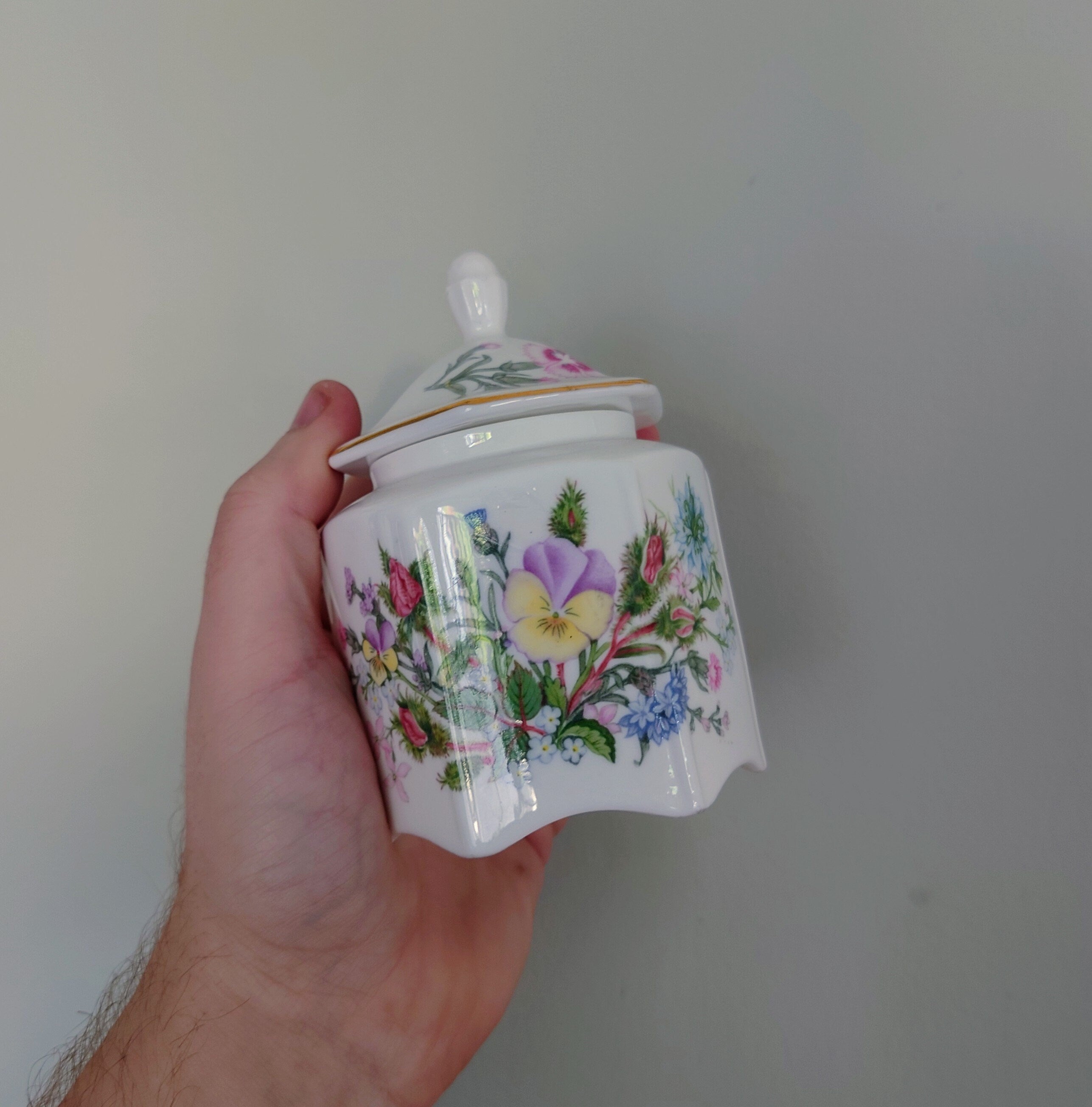 Aynsley Small Spice Jar with Lid Wild Tudor Fine Bone China Porcelain Made in England Wild Tudor Pattern Collectable Vintage
