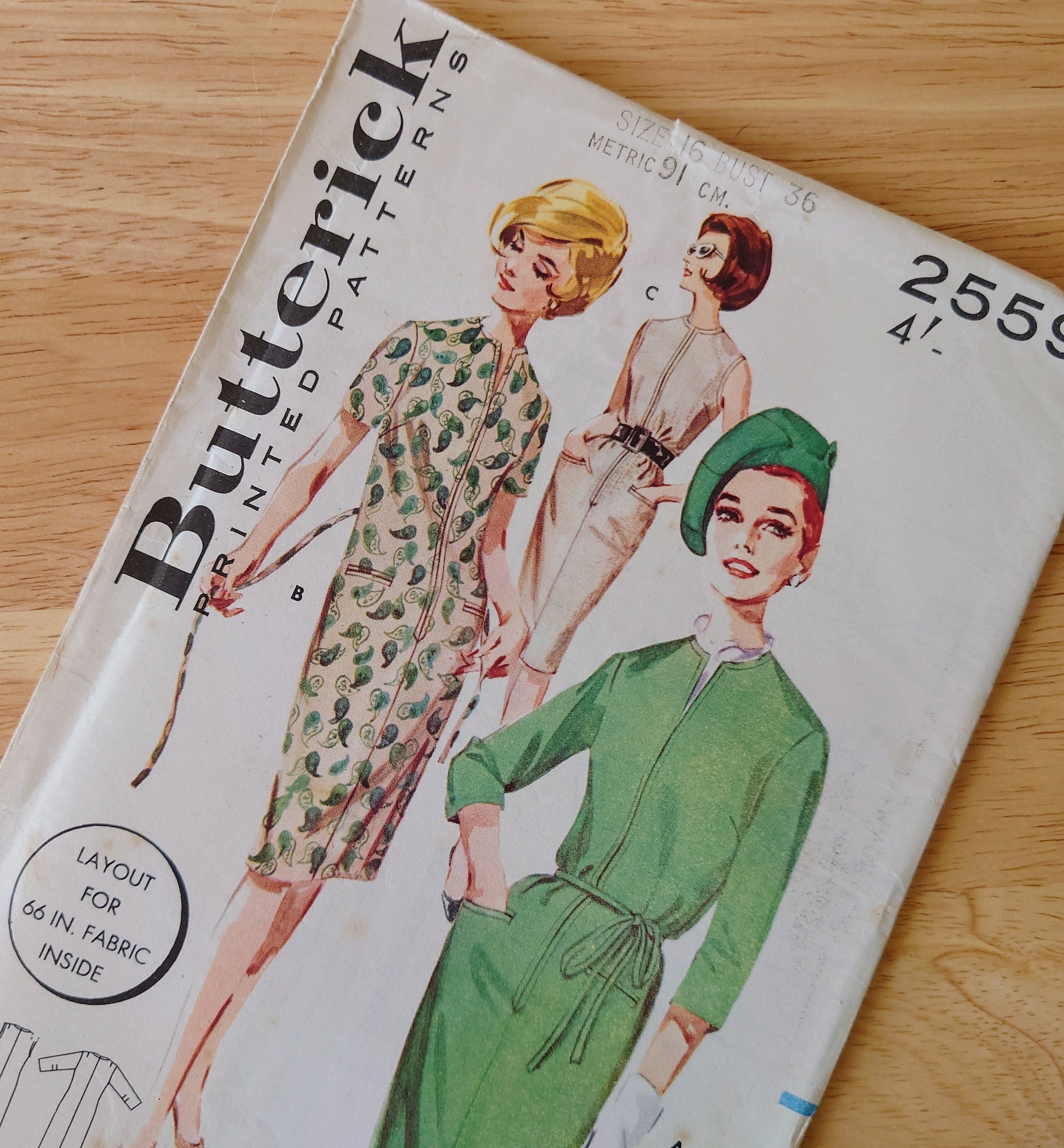 Vintage Dress Sewing Pattern Size 16 - 1960's Original Woman's Clothes Patterns  Mid Century  Sewing Pattern Knitting Design Pattern Print