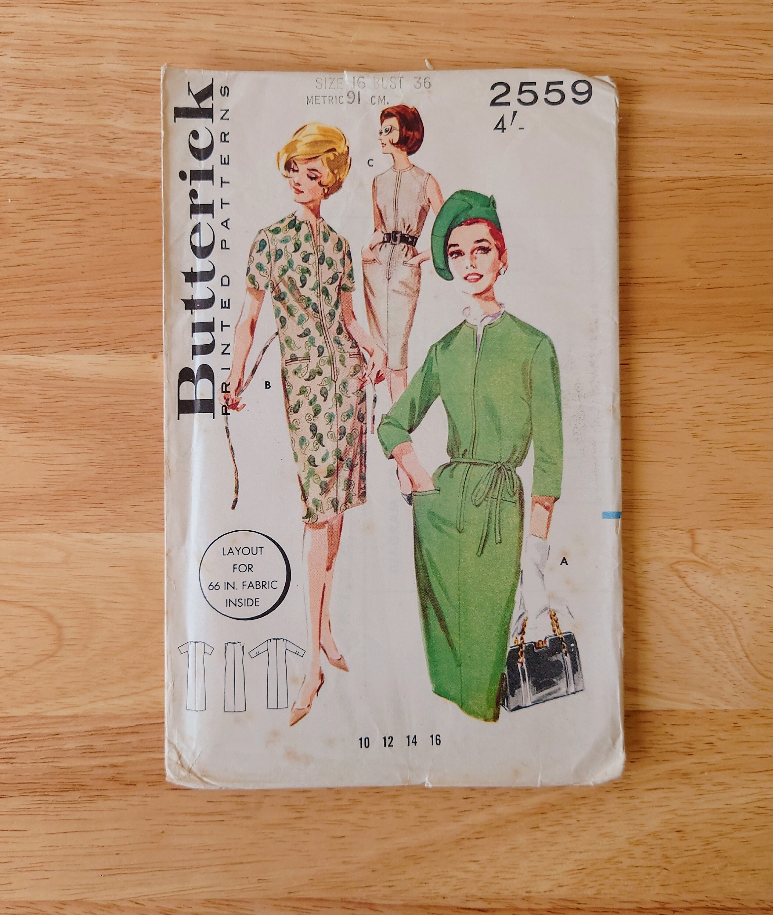 Vintage Dress Sewing Pattern Size 16 - 1960's Original Woman's Clothes Patterns  Mid Century  Sewing Pattern Knitting Design Pattern Print