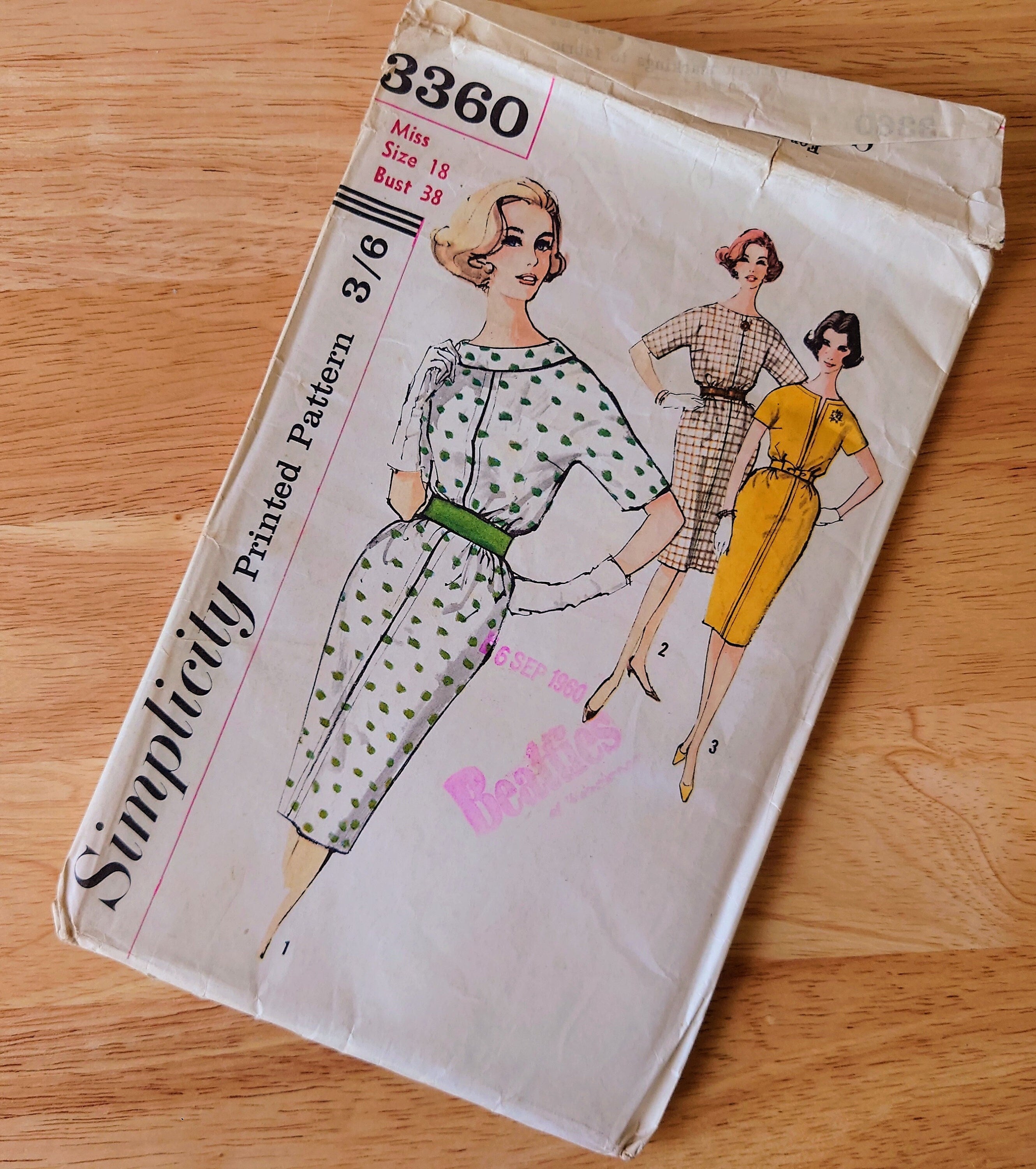 Vintage Dress Sewing Pattern Size 18 - 1960's Original Woman's Clothes Patterns  Mid Century  Sewing Pattern Knitting Design Pattern Print