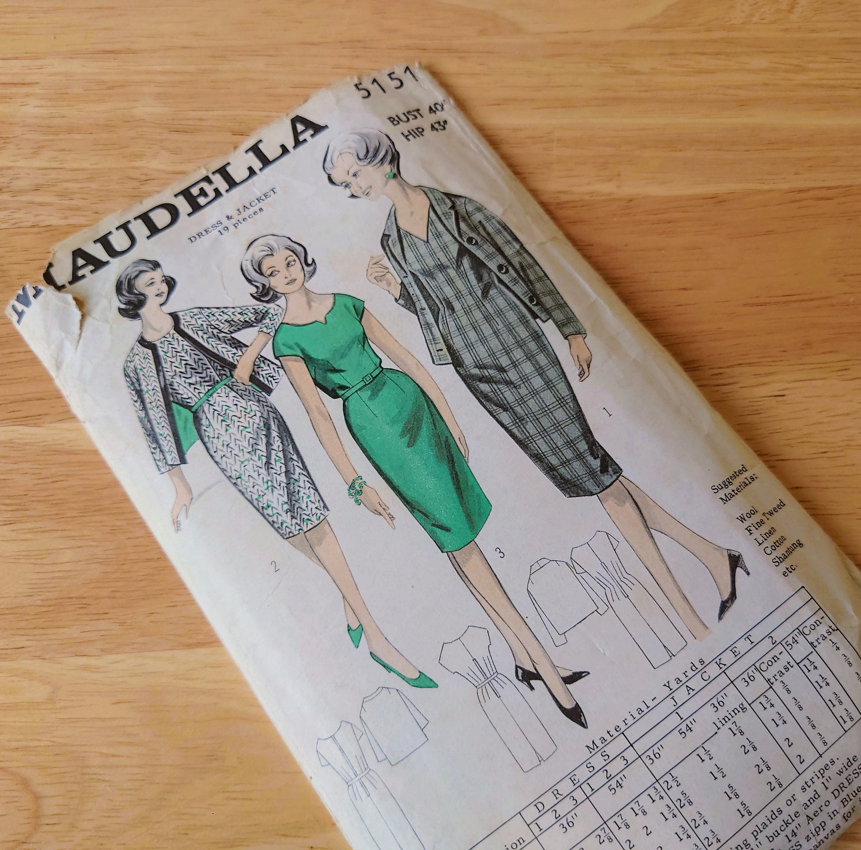 Vintage Dress and jacket Sewing Pattern 1960's Original Woman's Clothes Patterns Mid Century Sewing Pattern Knitting Design Pattern Print