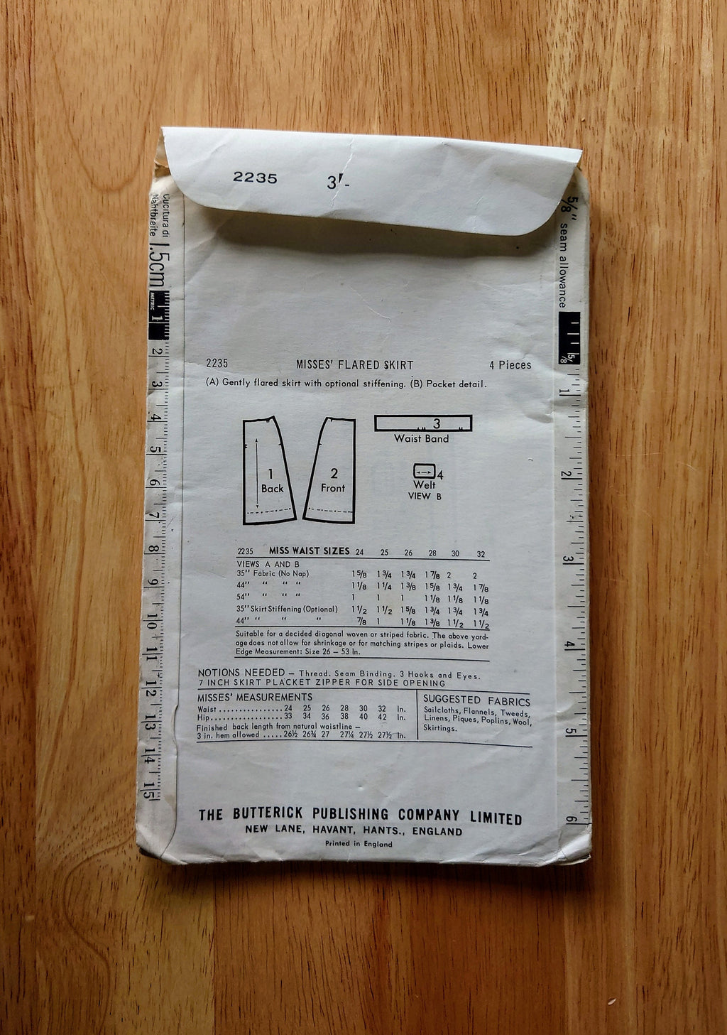 Vintage Skirt Sewing Pattern 1960's Original Woman's Clothes Patterns  Mid Century  Sewing Pattern Knitting Design Pattern Print