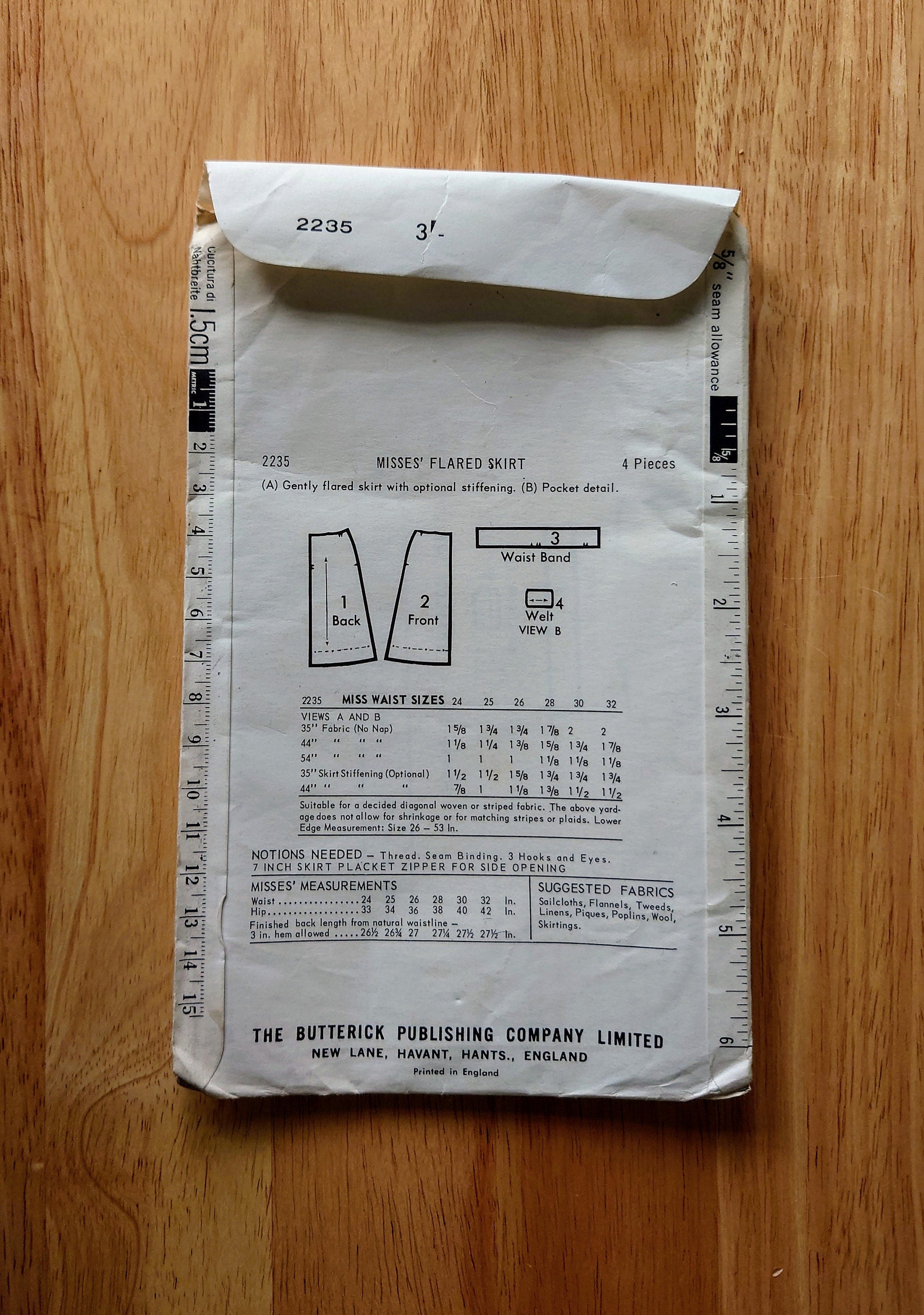 Vintage Skirt Sewing Pattern 1960's Original Woman's Clothes Patterns  Mid Century  Sewing Pattern Knitting Design Pattern Print