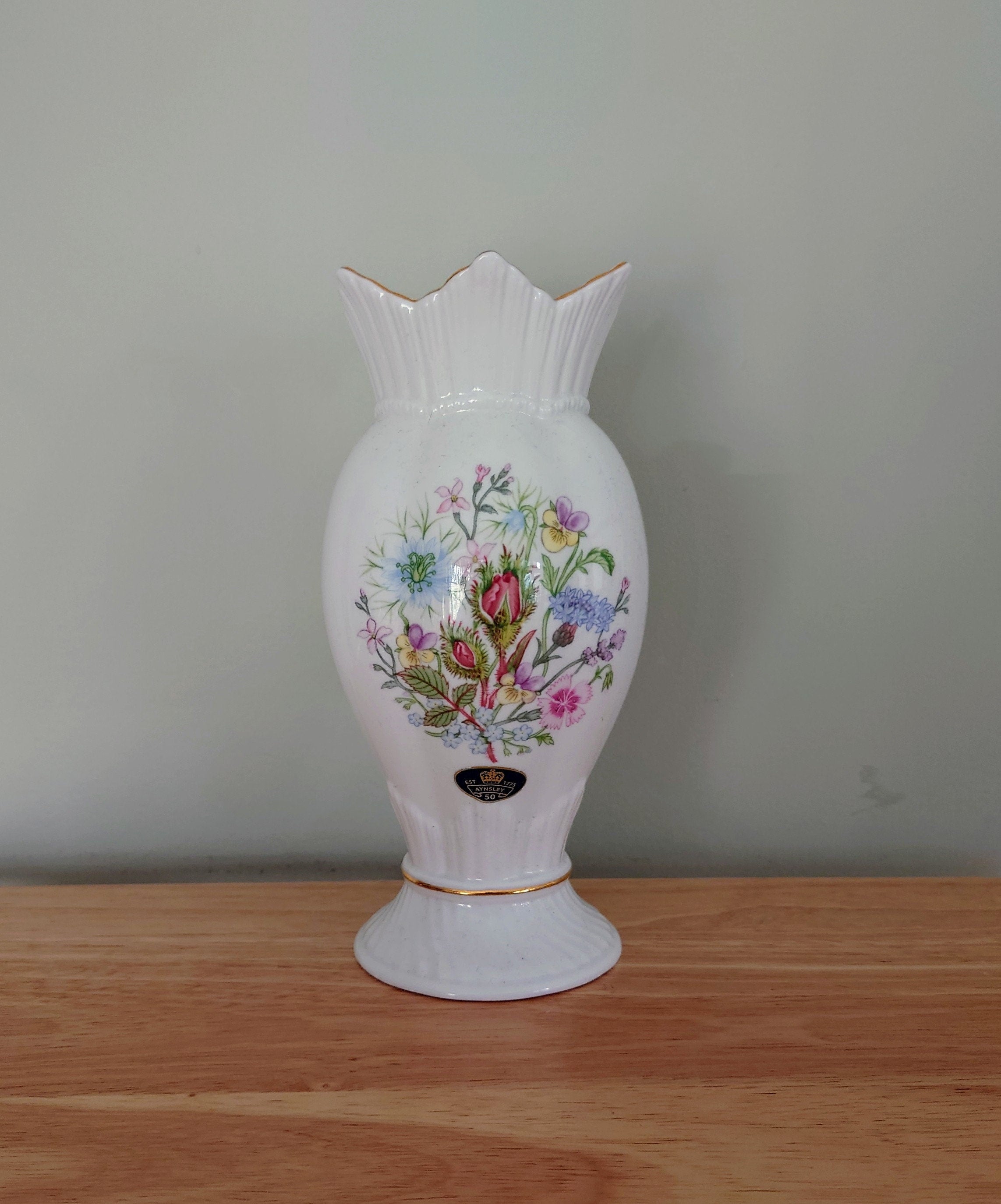 Wild Tudor Aynsley 9" Windsor Vase Porcelain Made in England Wild Tudor Pattern Collectable Vintage Fine Porcelain Ceramic Floral Vase