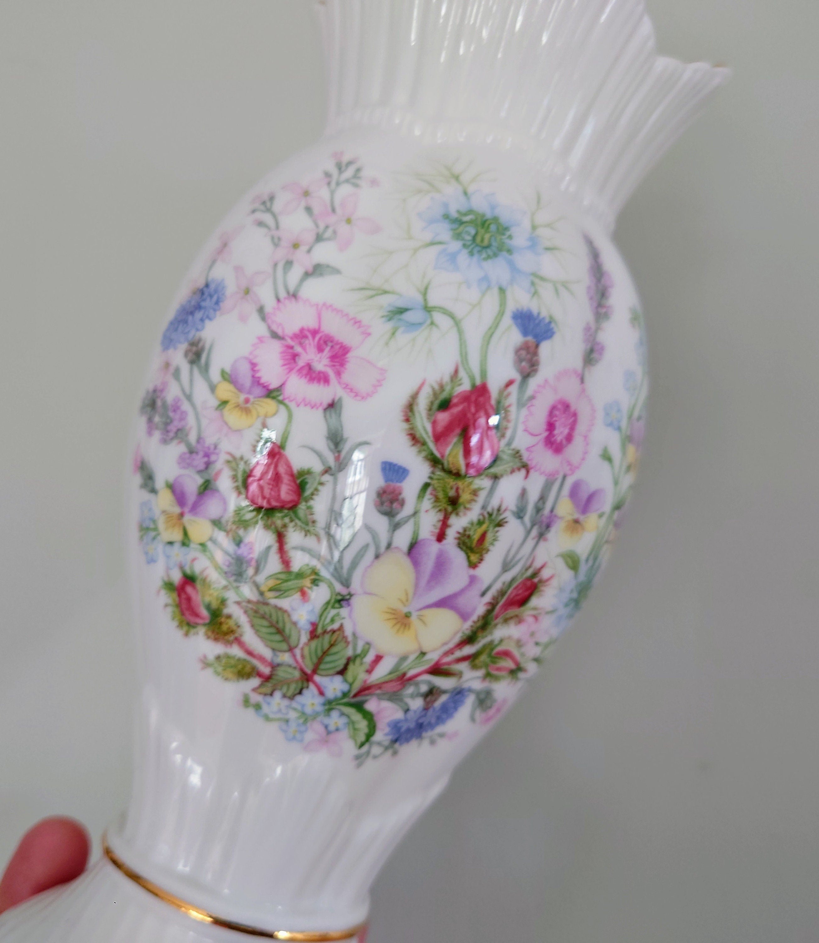 Wild Tudor Aynsley 9" Windsor Vase Porcelain Made in England Wild Tudor Pattern Collectable Vintage Fine Porcelain Ceramic Floral Vase