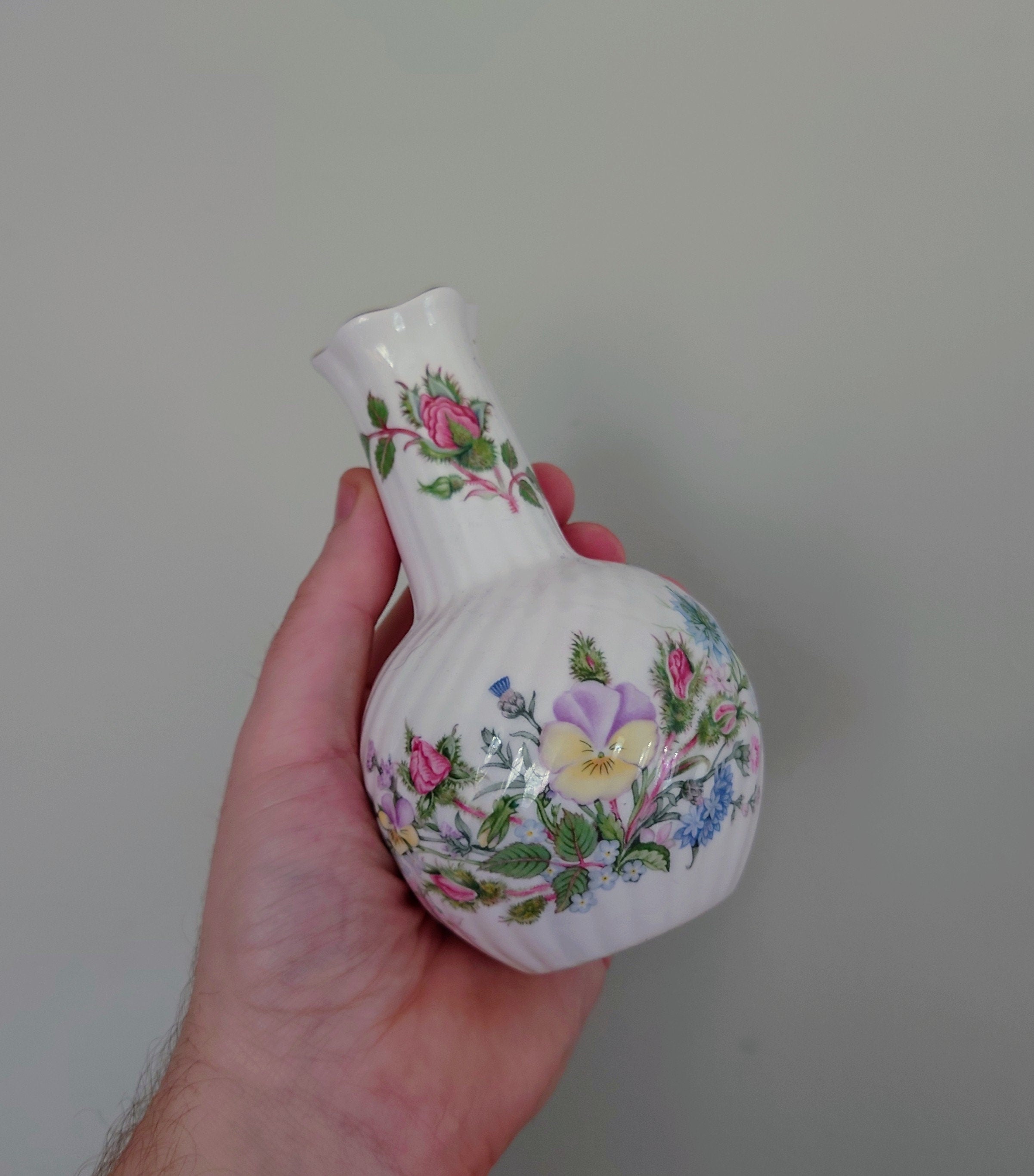 Wild Tudor Aynsley 5" Bud Vase Porcelain Made in England Wild Tudor Pattern Collectable Vintage Fine Porcelain Ceramic Floral Vase