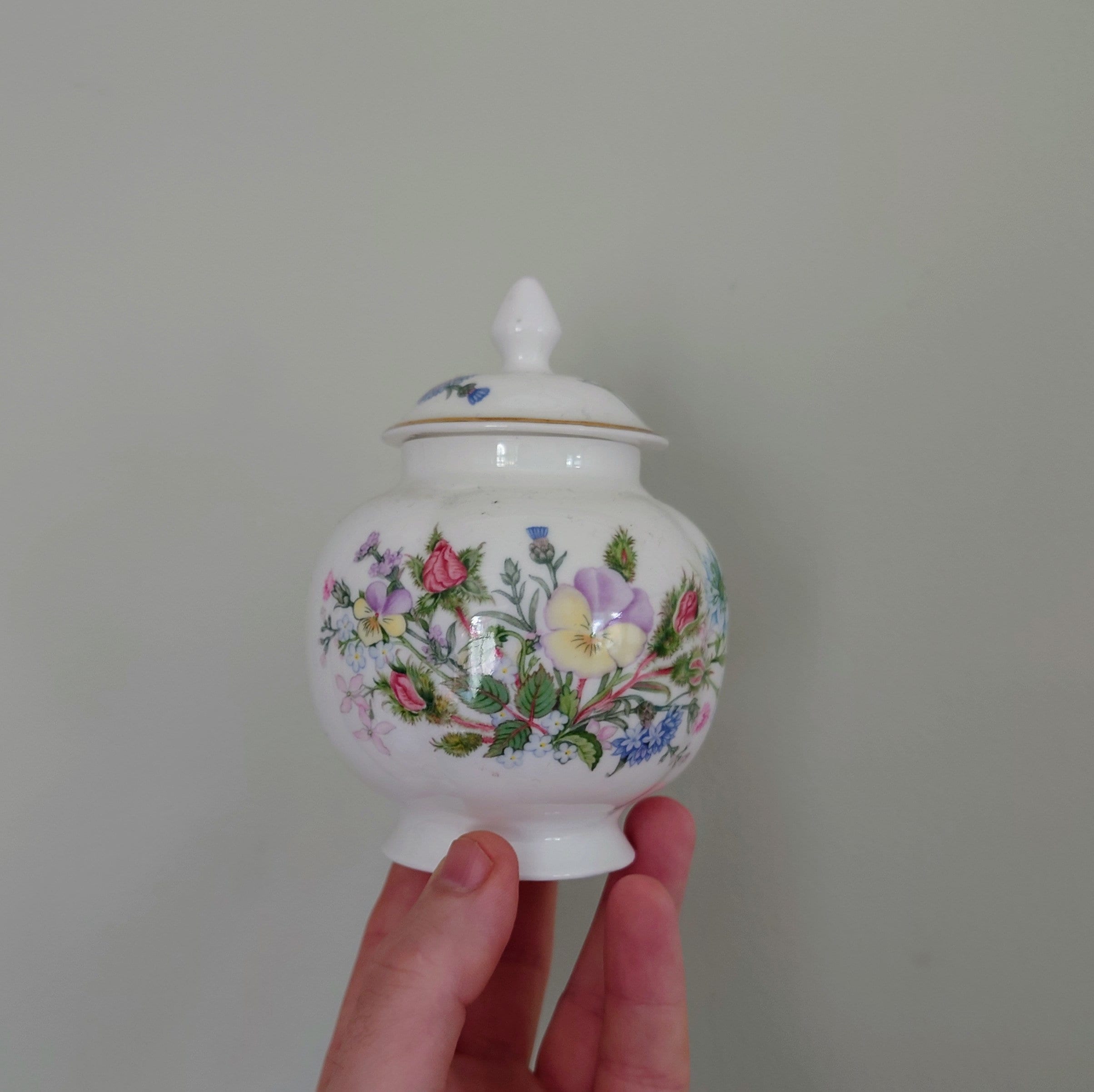 Aynsley Small Candy Jar with Lid Wild Tudor Fine Bone China Porcelain Made in England Wild Tudor Pattern Collectable Vintage