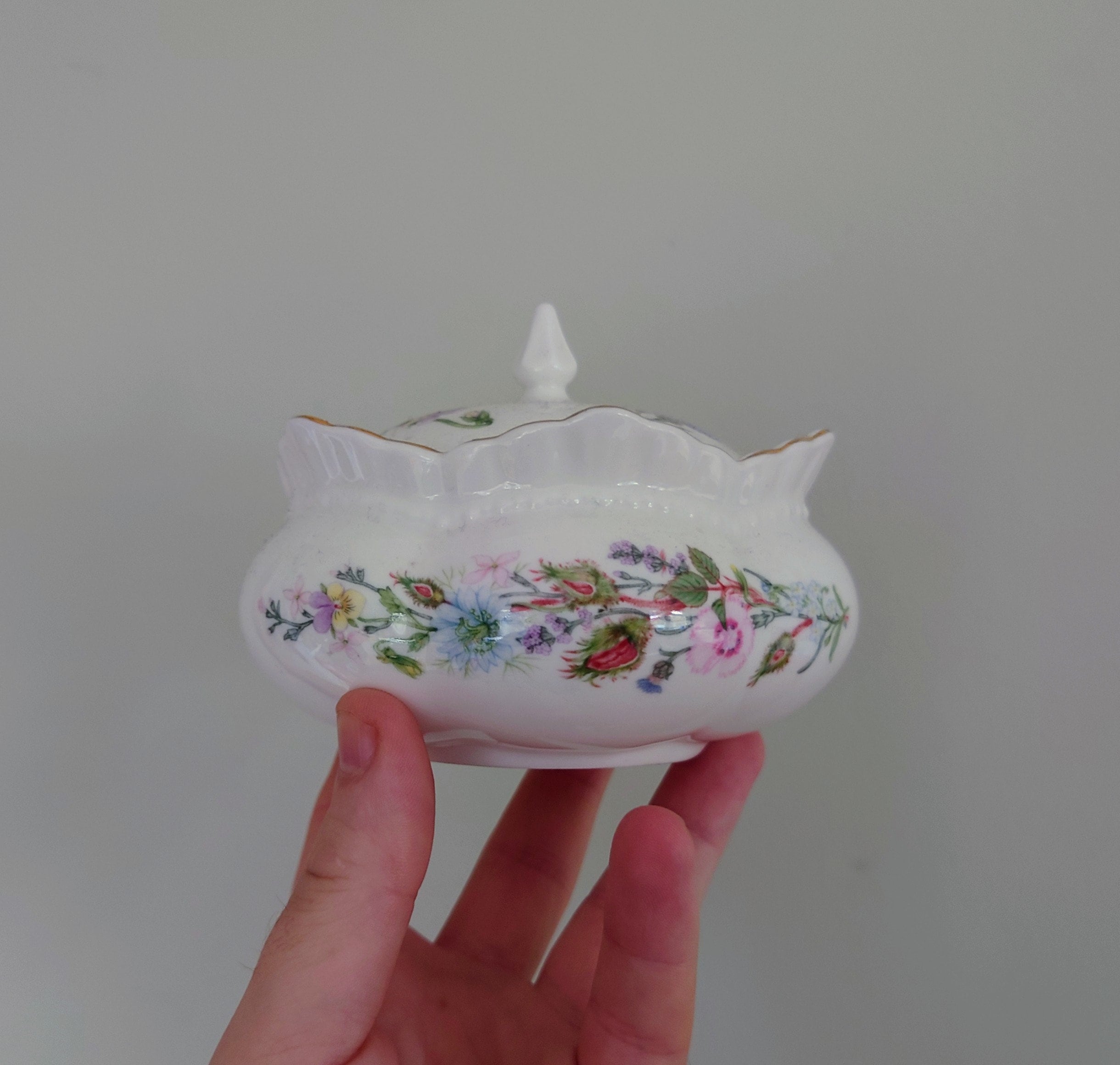 Aynsley Lidded Jar Trinket Box Wild Tudor Fine Bone China Porcelain Made in England Wild Tudor Pattern Collectable Vintage