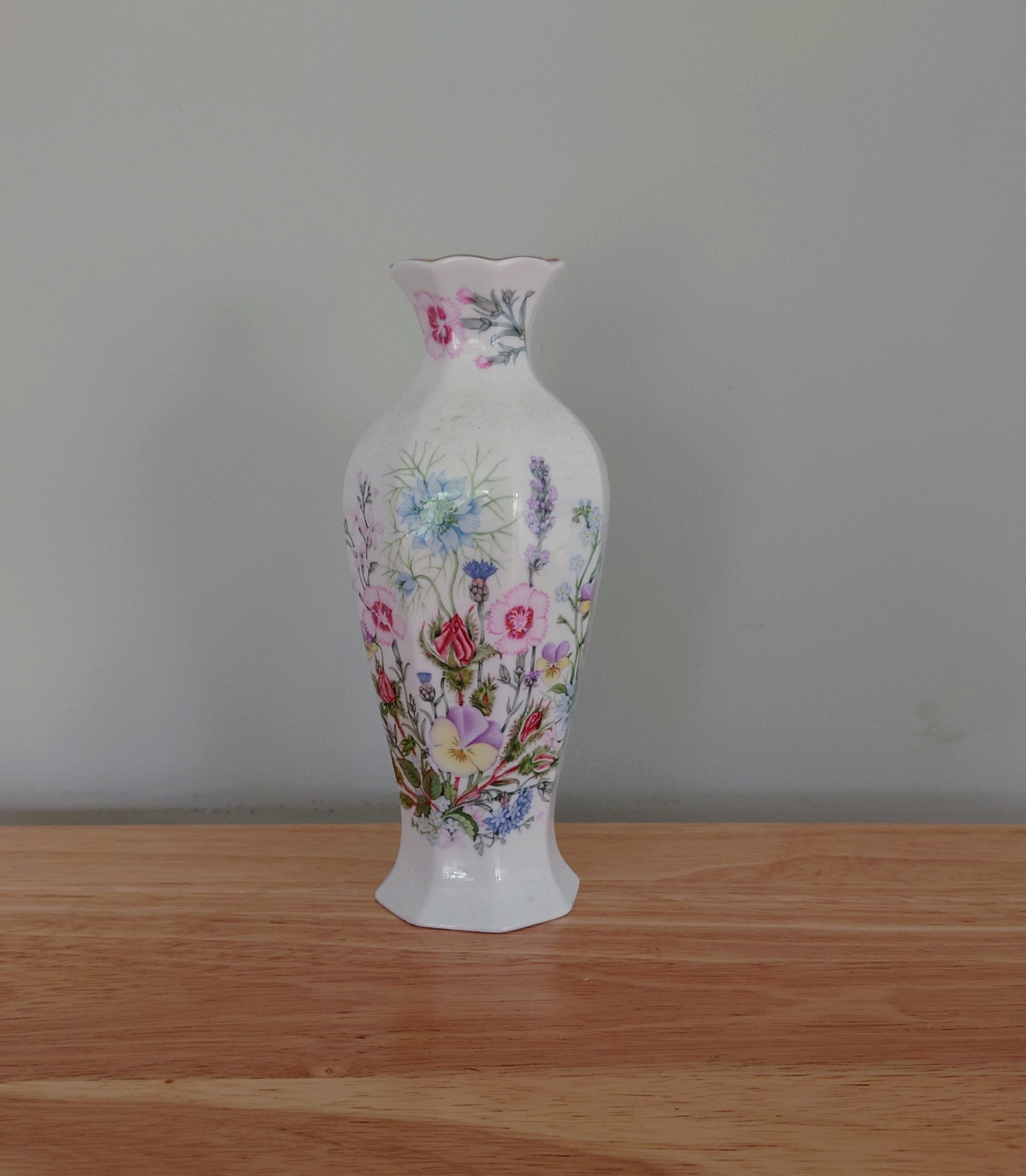 Wild Tudor Aynsley 7" Chatsworth Vase Porcelain Made in England Wild Tudor Pattern Collectable Vintage Fine Porcelain Ceramic Floral Vase