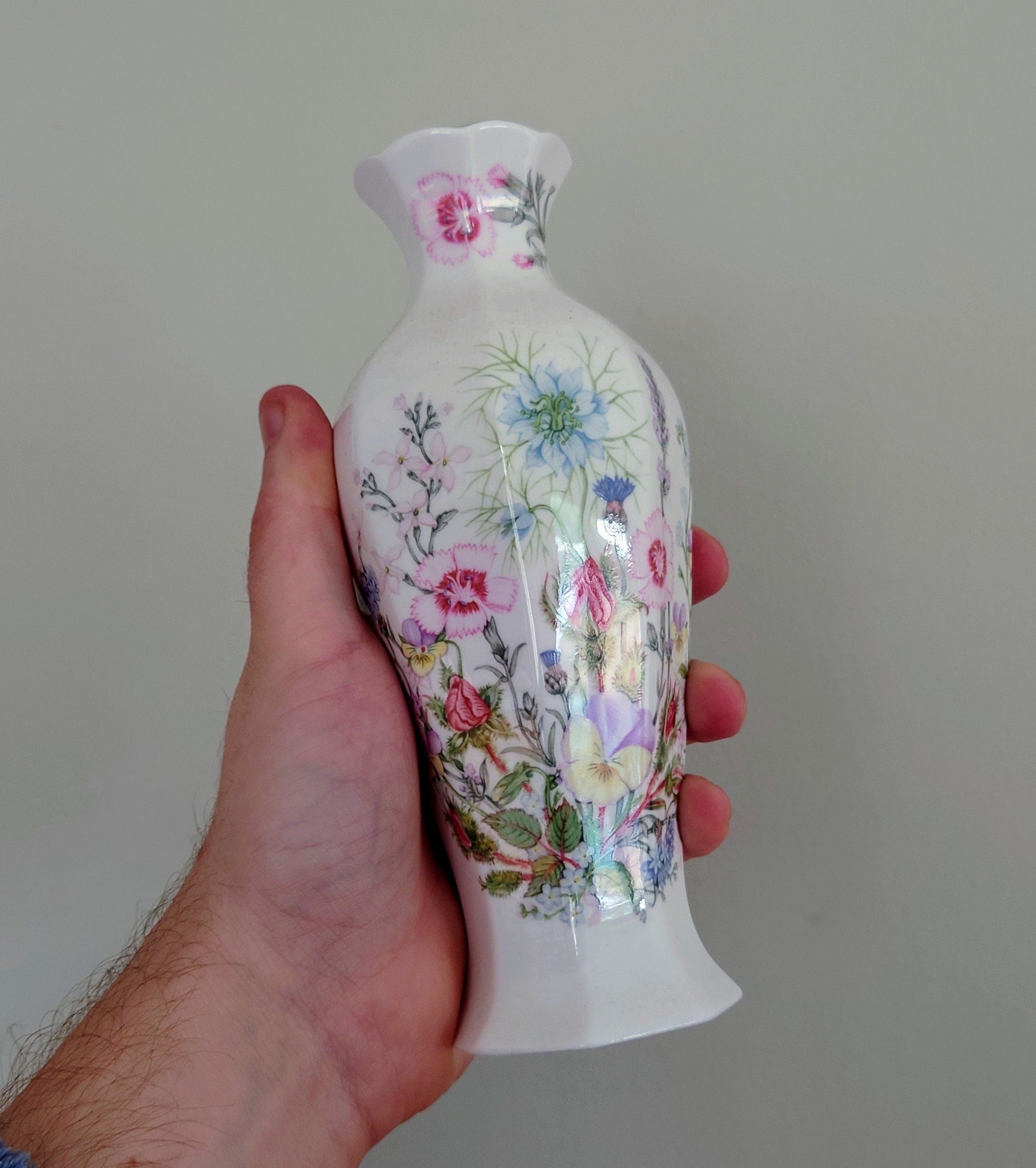 Wild Tudor Aynsley 7" Chatsworth Vase Porcelain Made in England Wild Tudor Pattern Collectable Vintage Fine Porcelain Ceramic Floral Vase