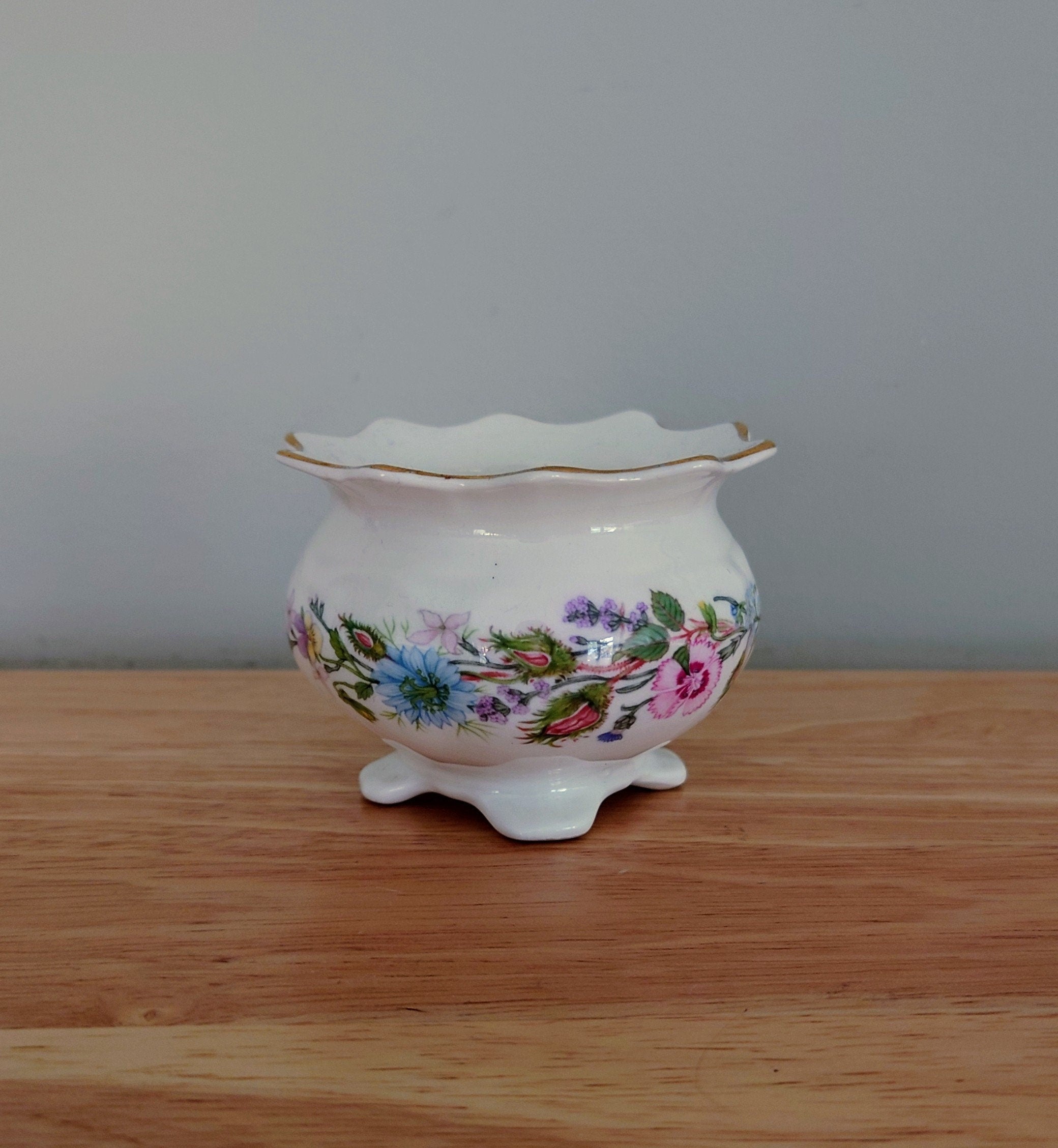 Aynsley Mini Open Sugar Bowl Wild Tudor Fine Bone China Porcelain Made in England Wild Tudor Pattern Collectable Vintage