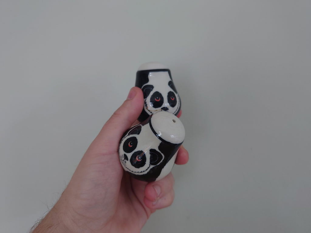 Vintage Panda Salt and Pepper Cruets Giant Panda Shakers Ceramic Novelty cruets collectable Kitsch Retro 1980's Bear Salts
