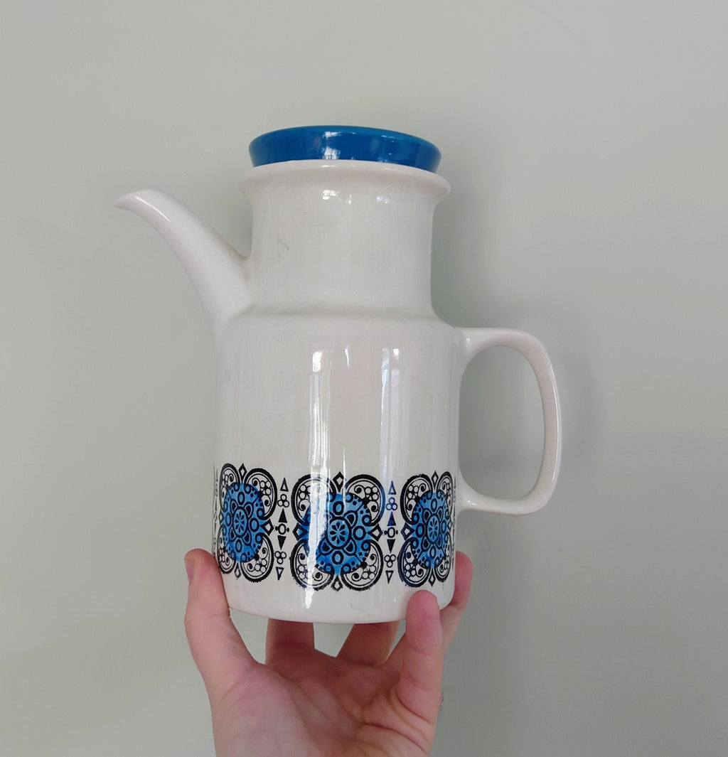 Vintage Coffee Pot Biltons fine white ironstone pottery blue Coffee Pot Made in England Retro 70S Mid Century Afternoon Tea Staffordshire