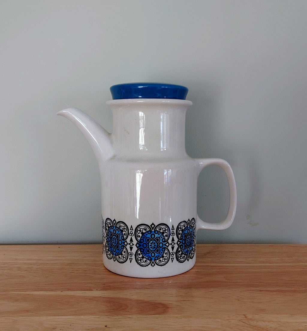 Vintage Coffee Pot Biltons fine white ironstone pottery blue Coffee Pot Made in England Retro 70S Mid Century Afternoon Tea Staffordshire