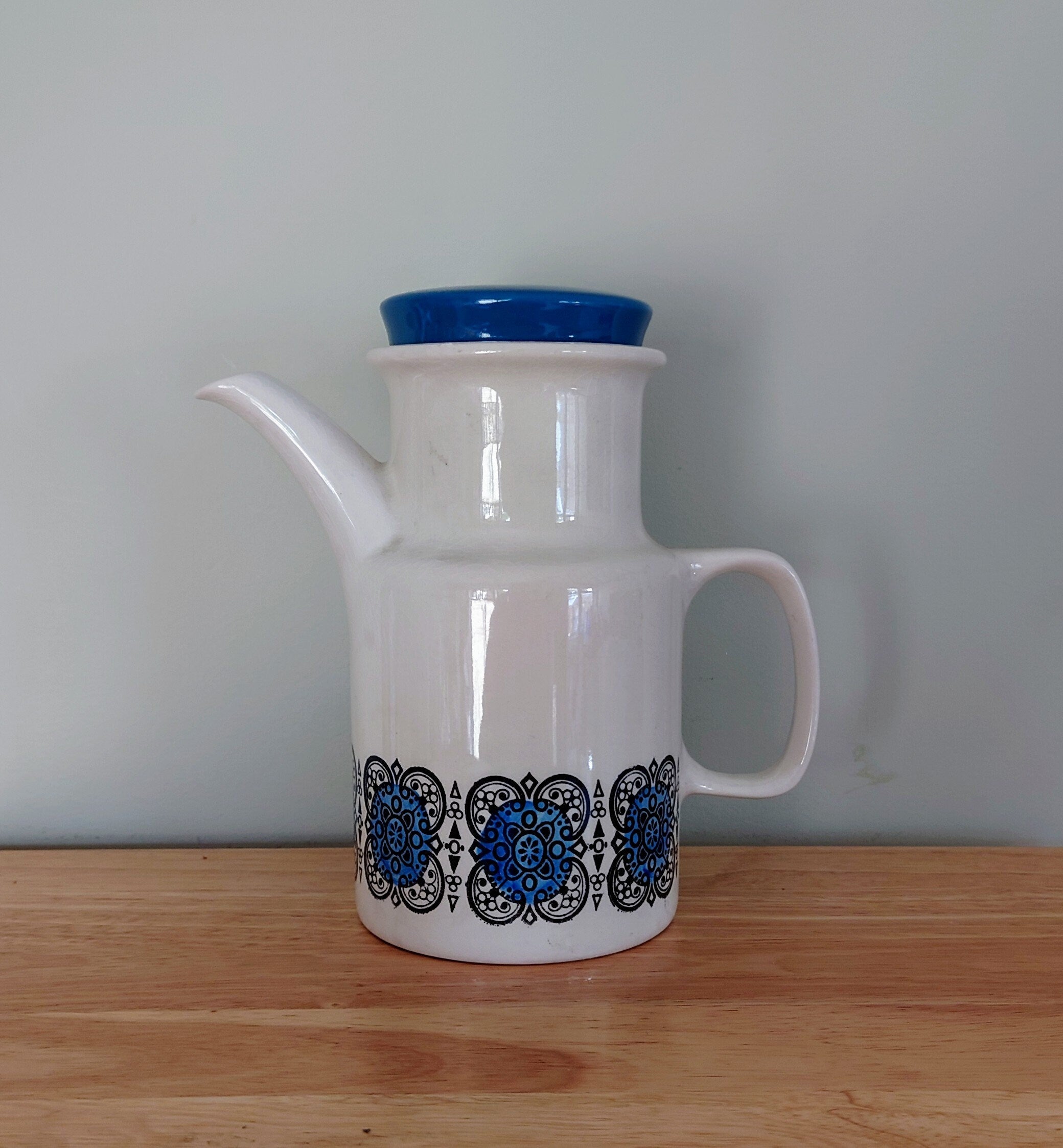 Vintage Coffee Pot Biltons fine white ironstone pottery blue Coffee Pot Made in England Retro 70S Mid Century Afternoon Tea Staffordshire