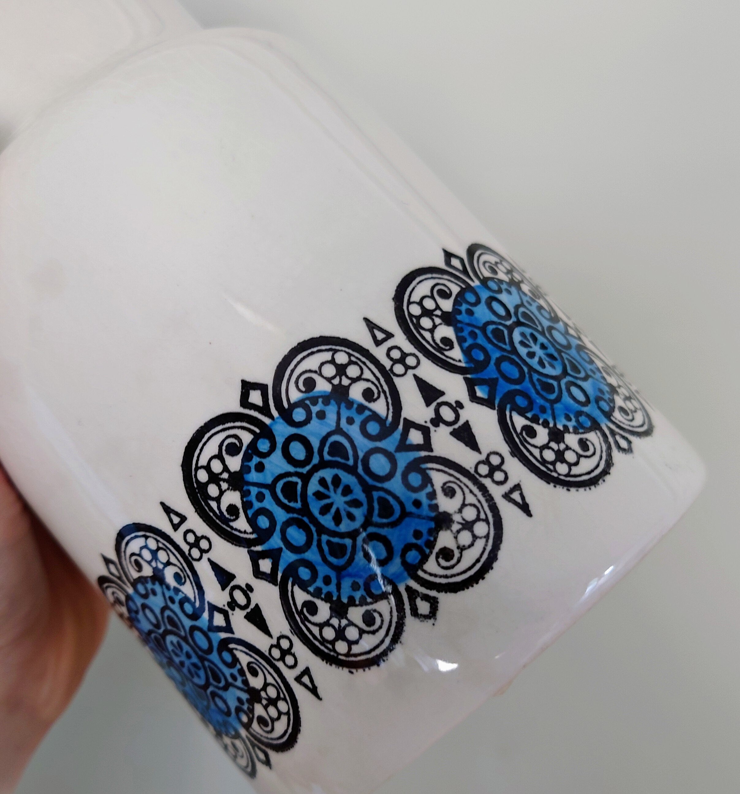 Vintage Coffee Pot Biltons fine white ironstone pottery blue Coffee Pot Made in England Retro 70S Mid Century Afternoon Tea Staffordshire