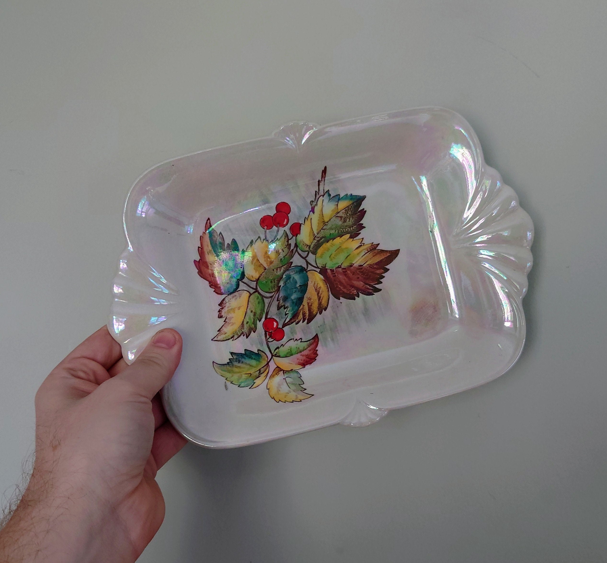 Royal Winton Grimwades Holly Tray Serving Dish Lustre Pottery Earthenware Hand Painted Sandwich Tray