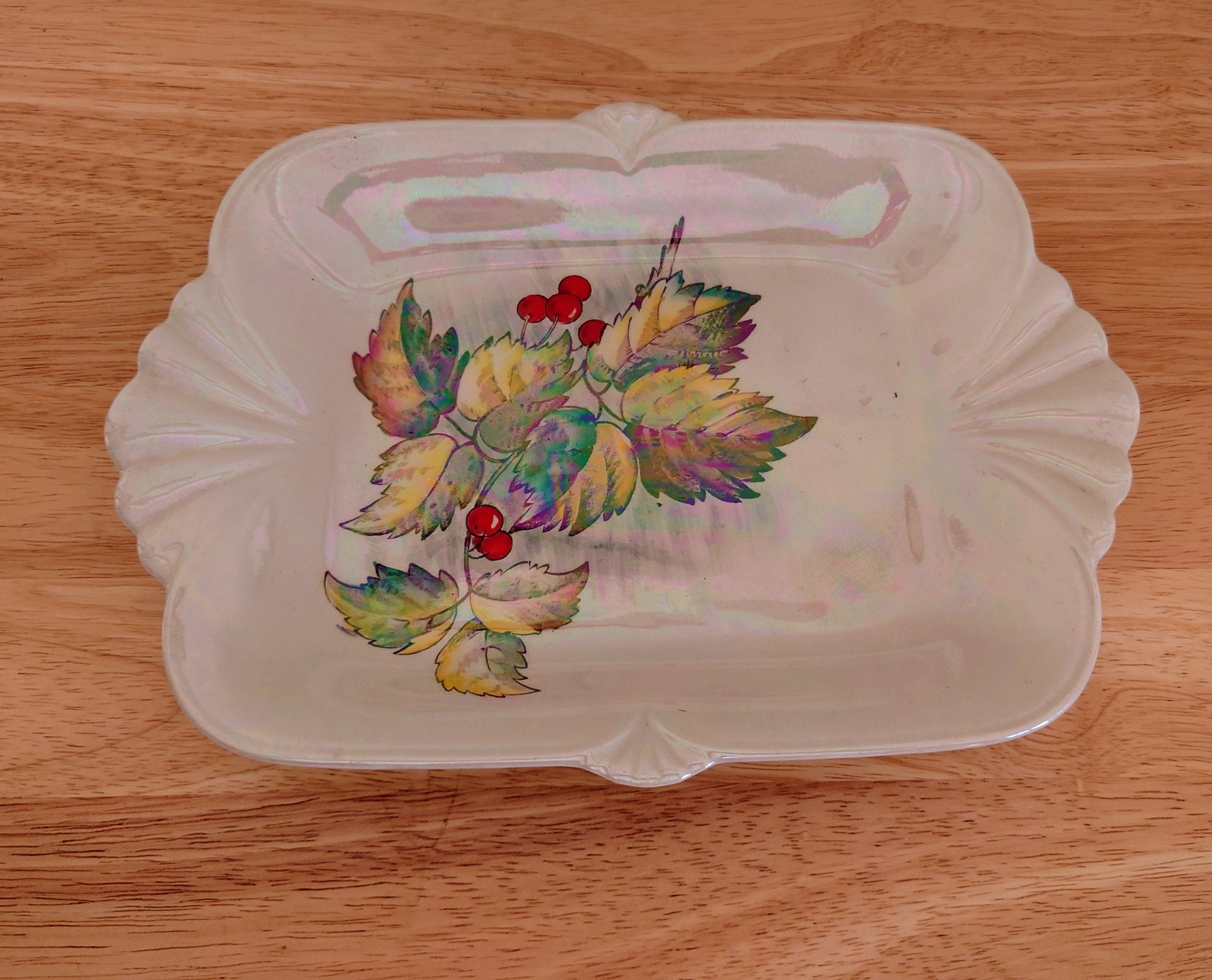 Royal Winton Grimwades Holly Tray Serving Dish Lustre Pottery Earthenware Hand Painted Sandwich Tray