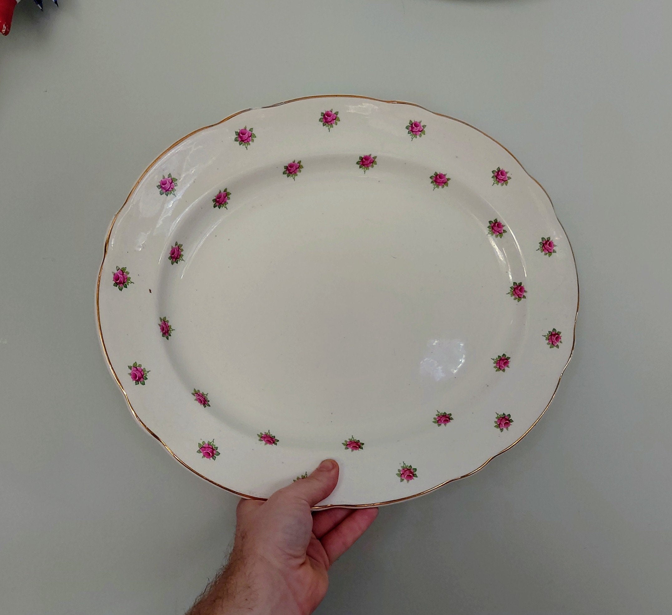 Vintage Meat Plate English Pink Rose Large  Meat Platter Meat Plate Blue Dove Decoration Ceramic Tray/Dish Vintage Meat Johnson Brothers