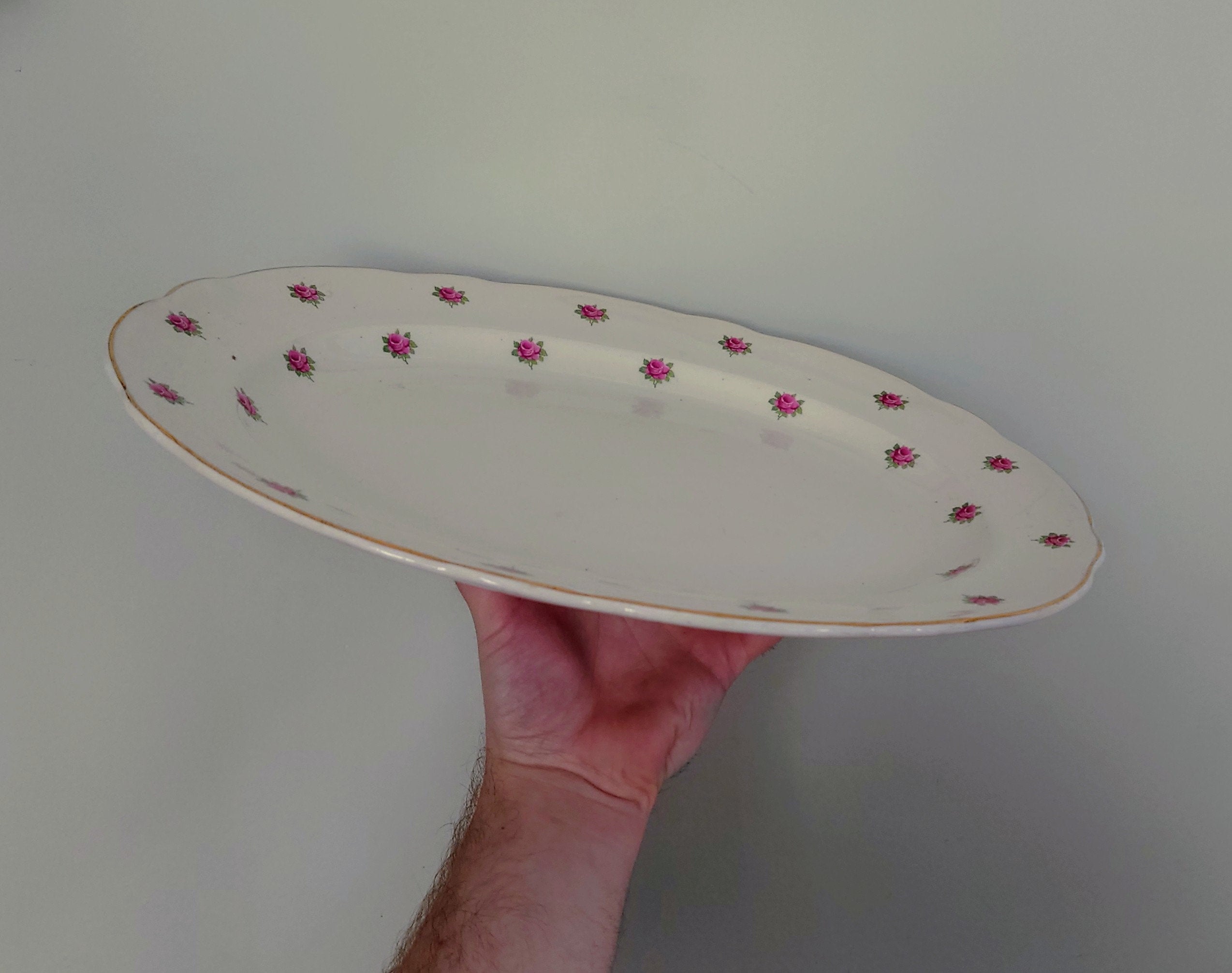 Vintage Meat Plate English Pink Rose Large  Meat Platter Meat Plate Blue Dove Decoration Ceramic Tray/Dish Vintage Meat Johnson Brothers