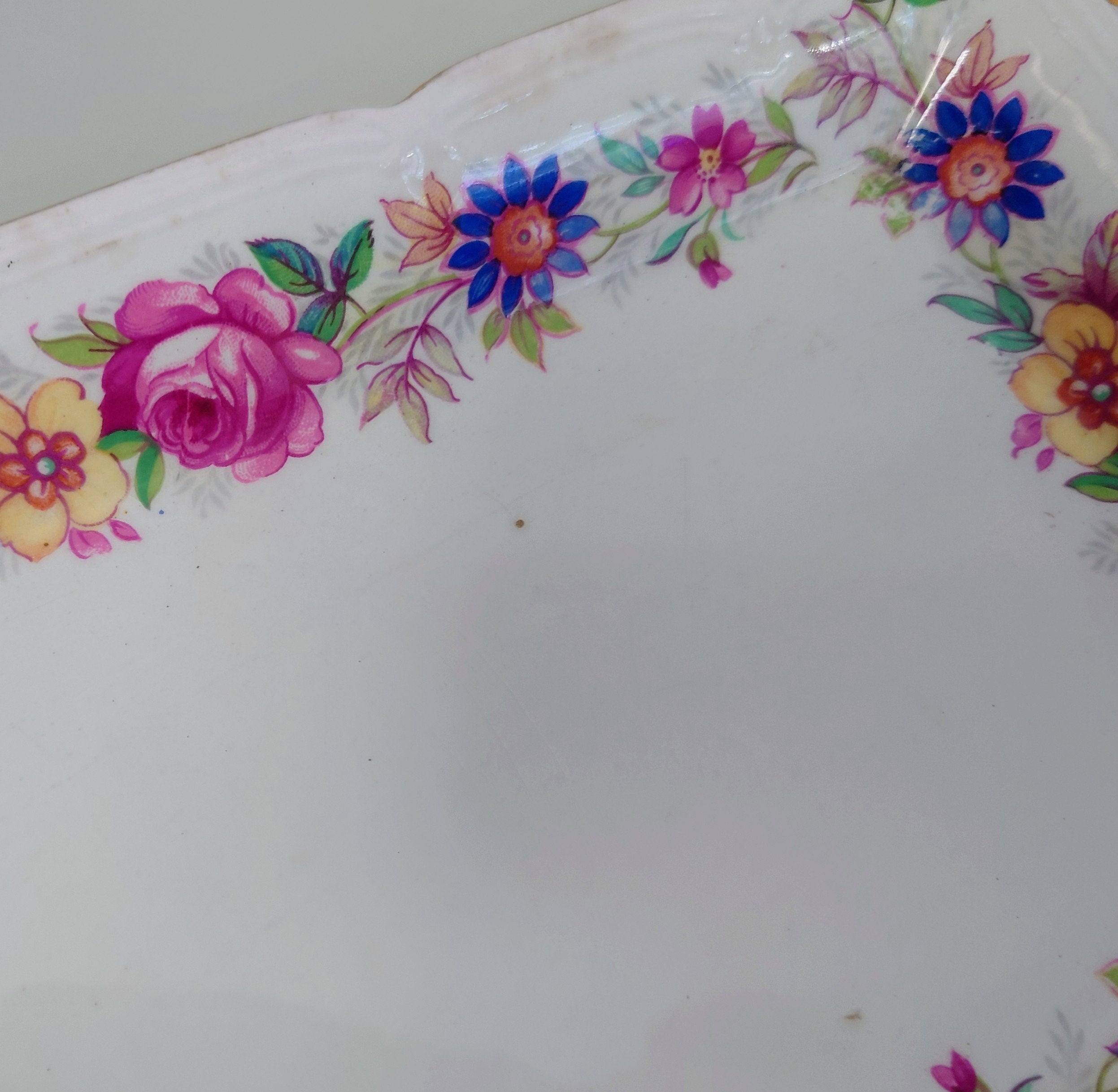 Vintage Floral Serving Tray Rideway Pottery Sandwich Tray Dish Serving Platter Made in England Pottery Earthenware