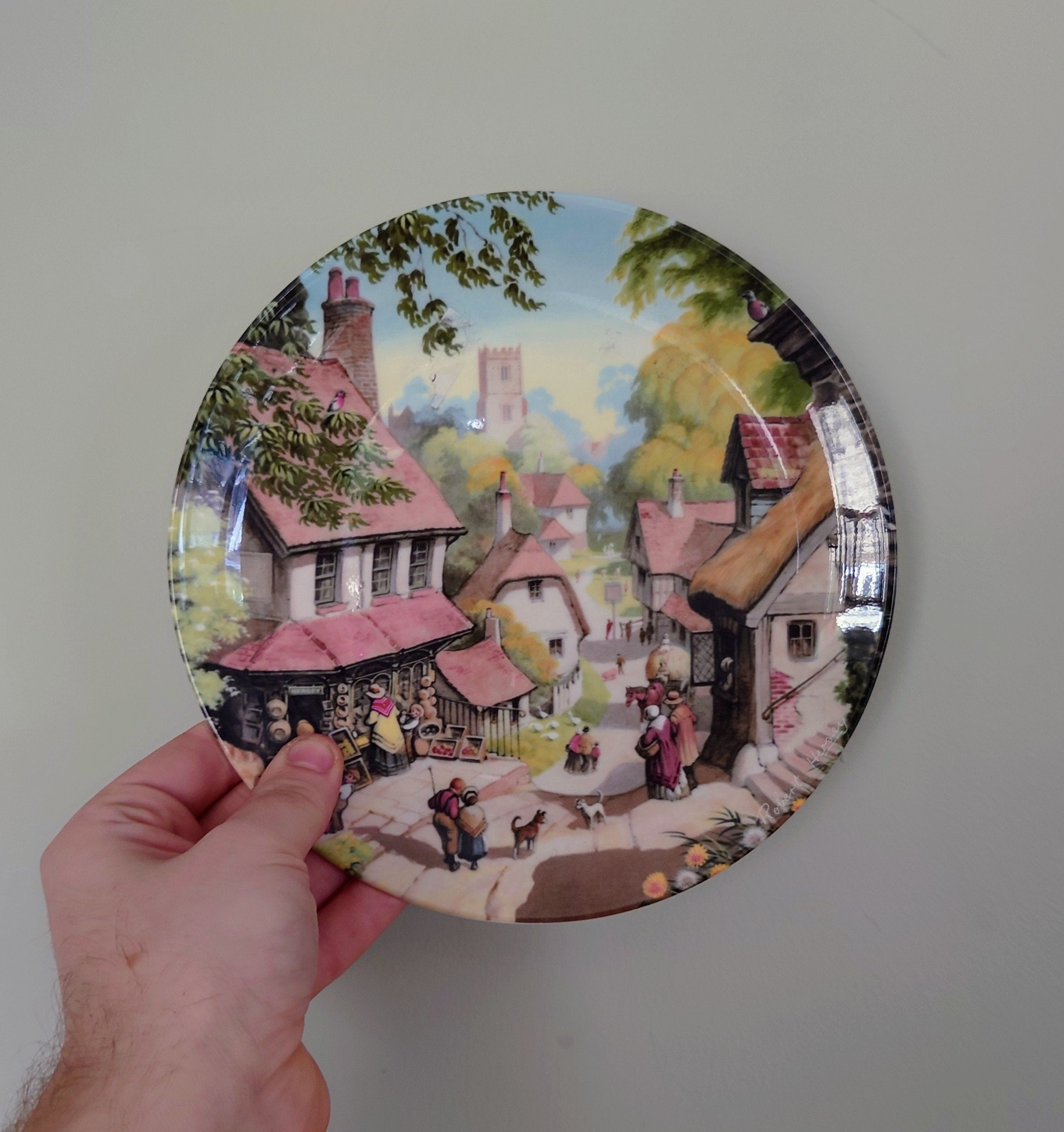 Vintage Wall Plate 'The Tale of Country Village Scene' Ceramic Plate Fine Bone China Porcelain Coalport Fine Porcelain Decorative Plate