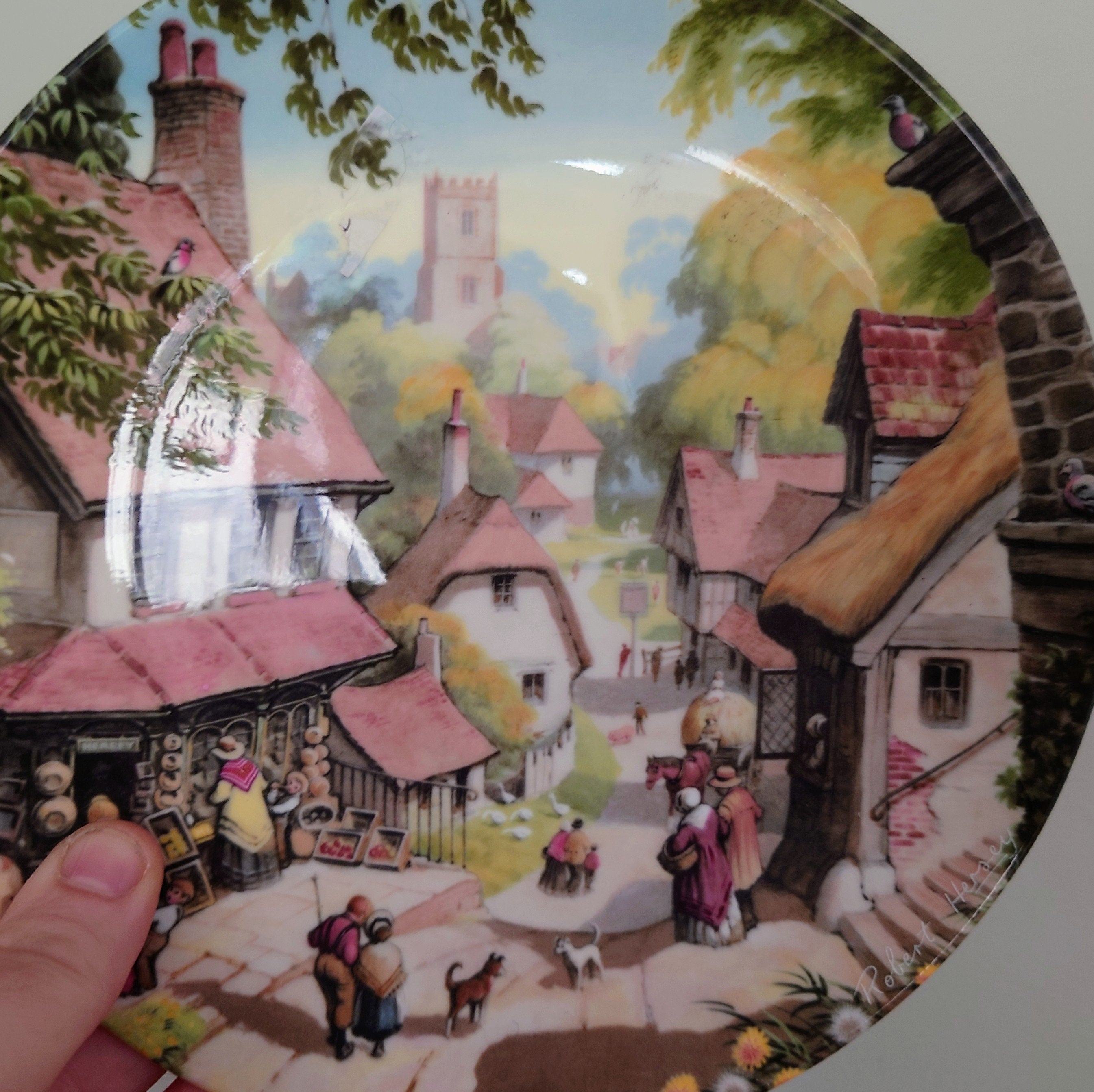 Vintage Wall Plate 'The Tale of Country Village Scene' Ceramic Plate Fine Bone China Porcelain Coalport Fine Porcelain Decorative Plate