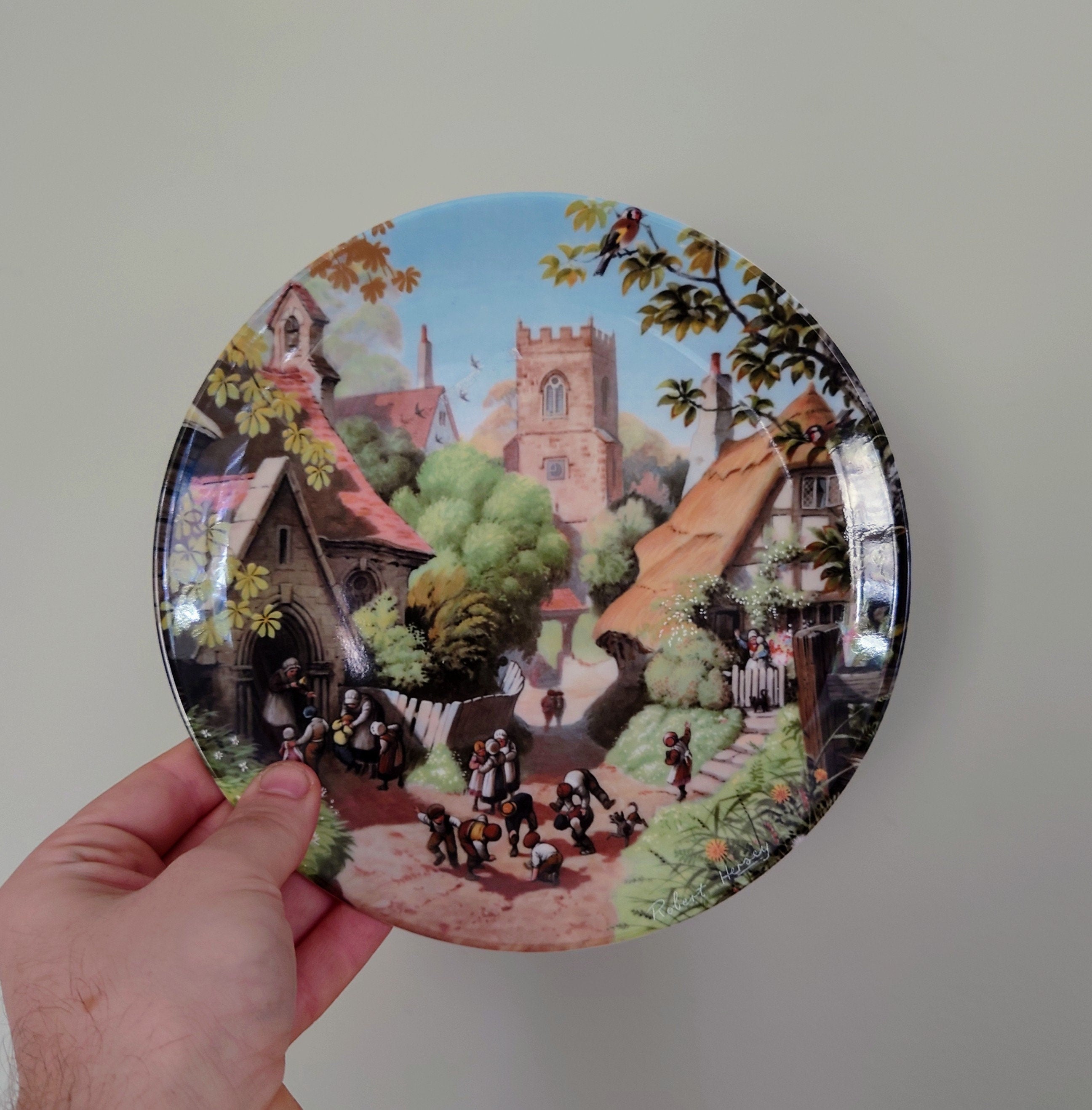 Vintage Wall Plate 'The Tale of Country Village Scene' Ceramic Plate Fine Bone China Porcelain Coalport Fine Porcelain Decorative Plate
