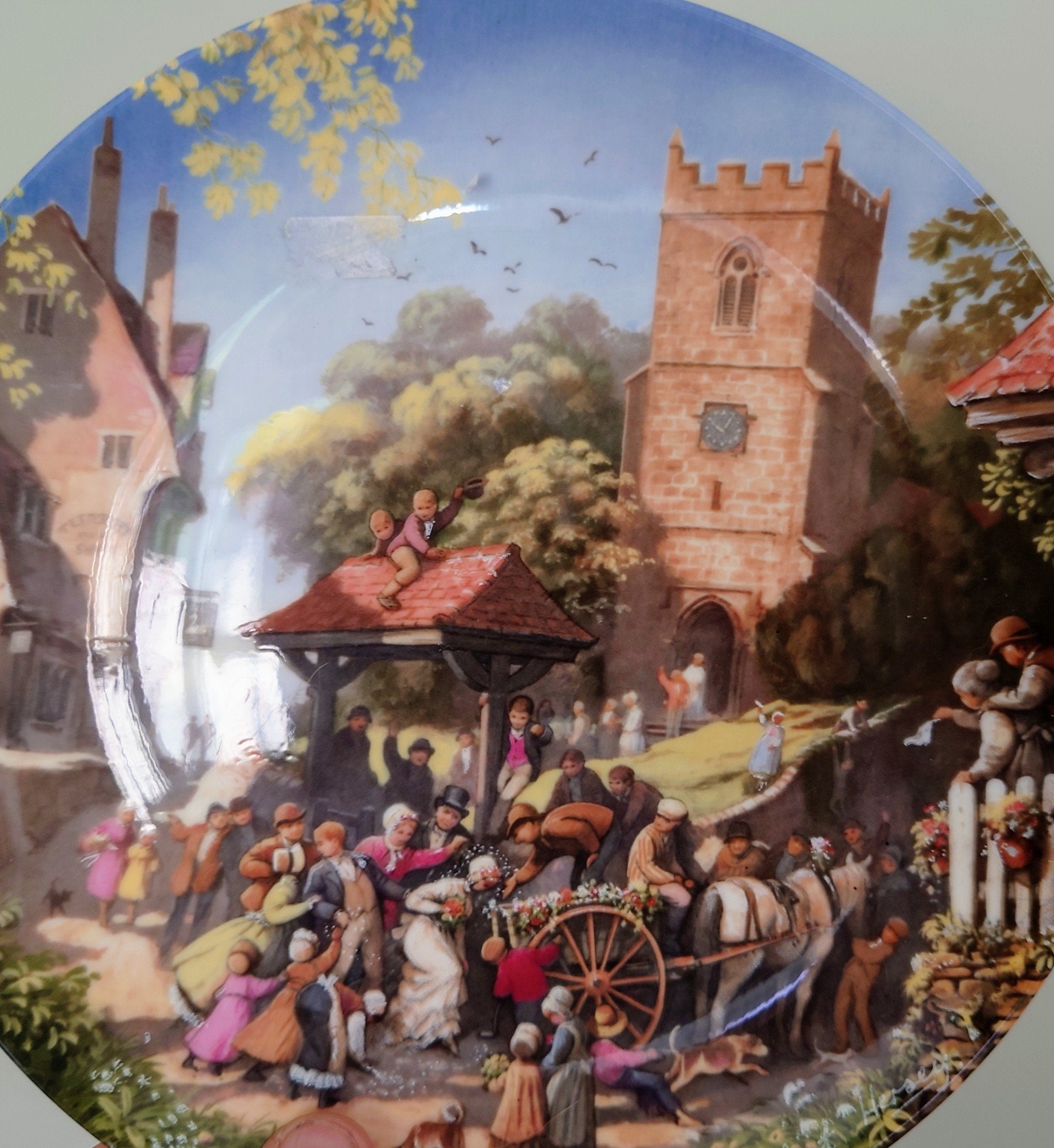 Vintage Wall Plate 'The Tale of Country Village Scene' Ceramic Plate Fine Bone China Porcelain Coalport Fine Porcelain Decorative Plate
