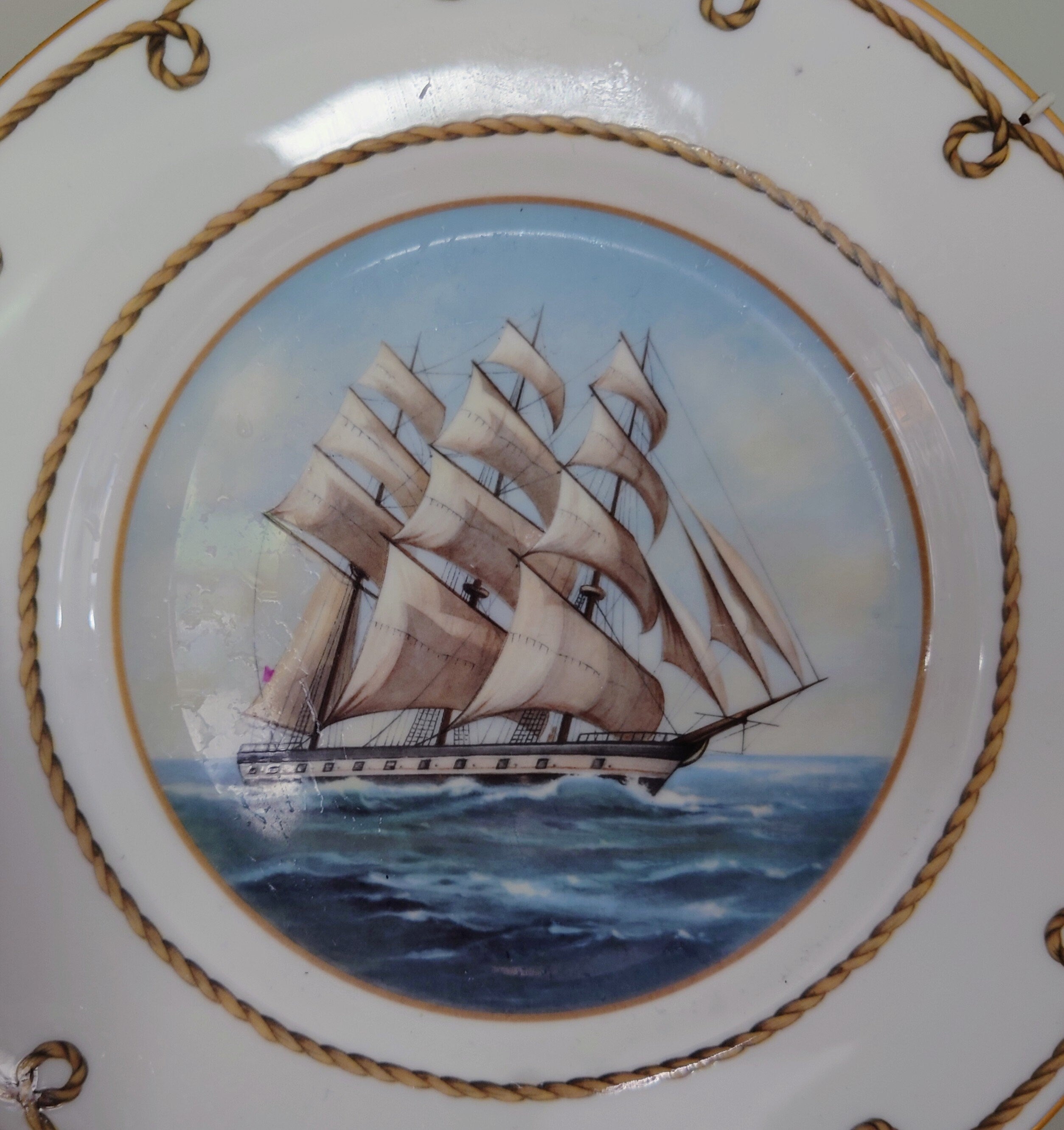 Vintage Wall Plate 'Sailing Ships Scene' Ceramic Plate Fine Bone China Porcelain Coalport Fine Porcelain Decorative Plate