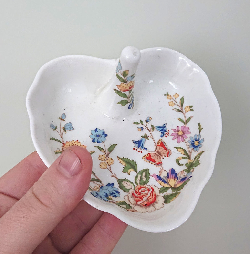 Ring Holder Ring Dish Heart Cottage Garden Aynsley Fine Bone China Porcelain Made in England Cottage Garden Pattern Collectable Gift Vintage