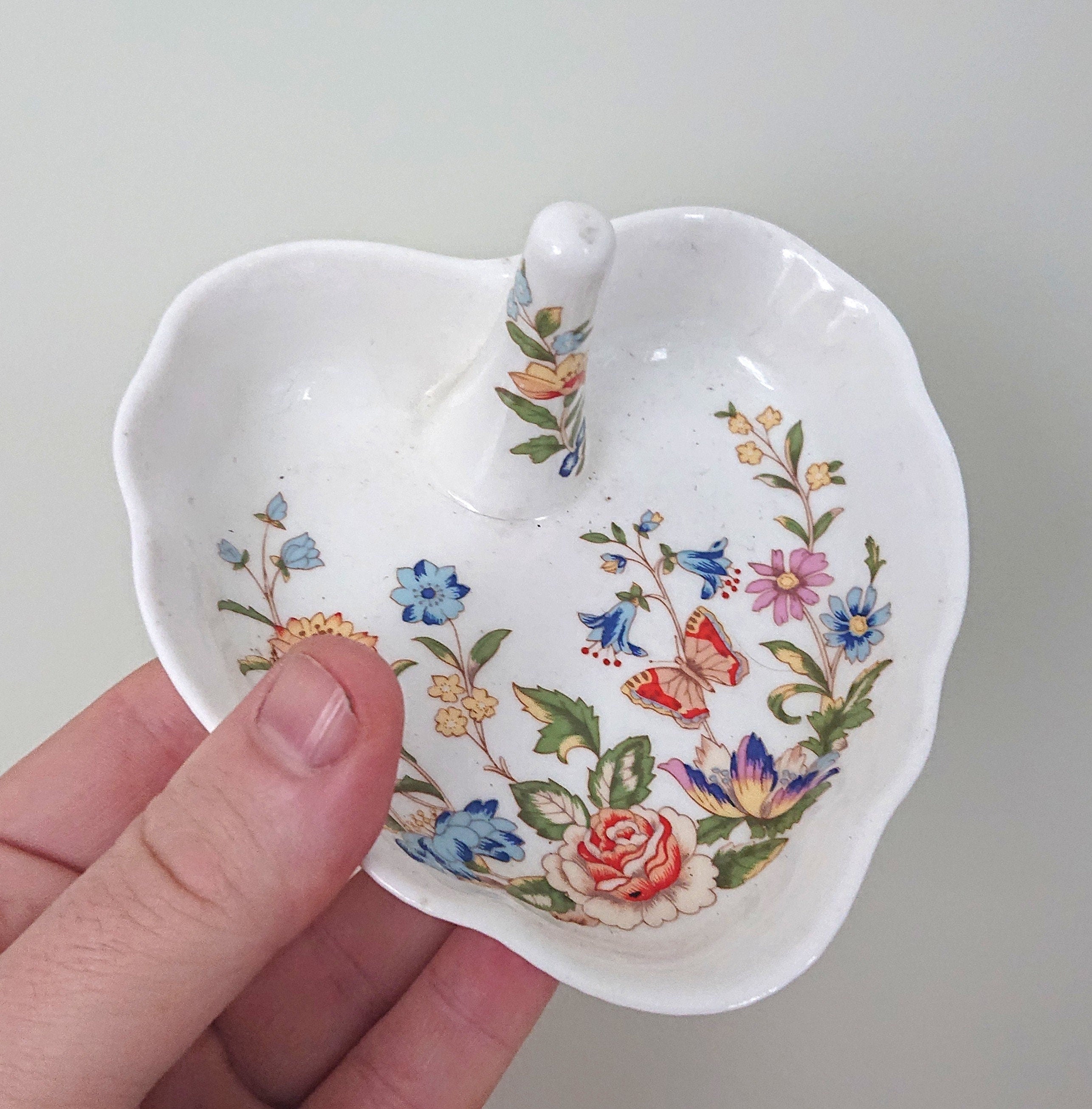 Ring Holder Ring Dish Heart Cottage Garden Aynsley Fine Bone China Porcelain Made in England Cottage Garden Pattern Collectable Gift Vintage