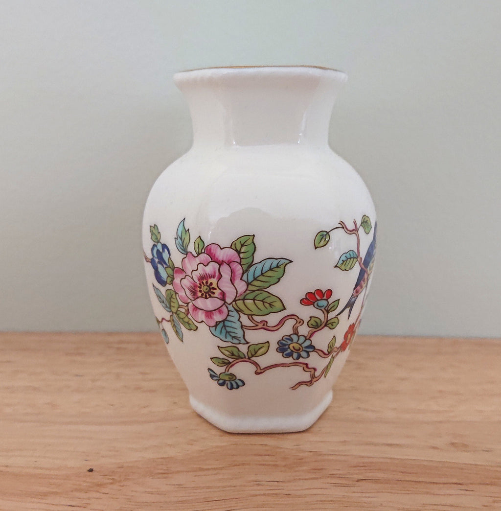 Aynsley  Spill Vase Hexagonal Pembroke (Gold Trim) Pembroke Fine Bone China Porcelain Made in England Pembroke Pattern Collectable Vintage