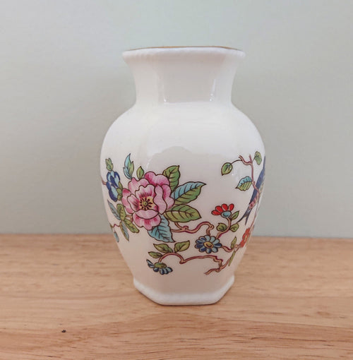 Aynsley  Spill Vase Hexagonal Pembroke (Gold Trim) Pembroke Fine Bone China Porcelain Made in England Pembroke Pattern Collectable Vintage