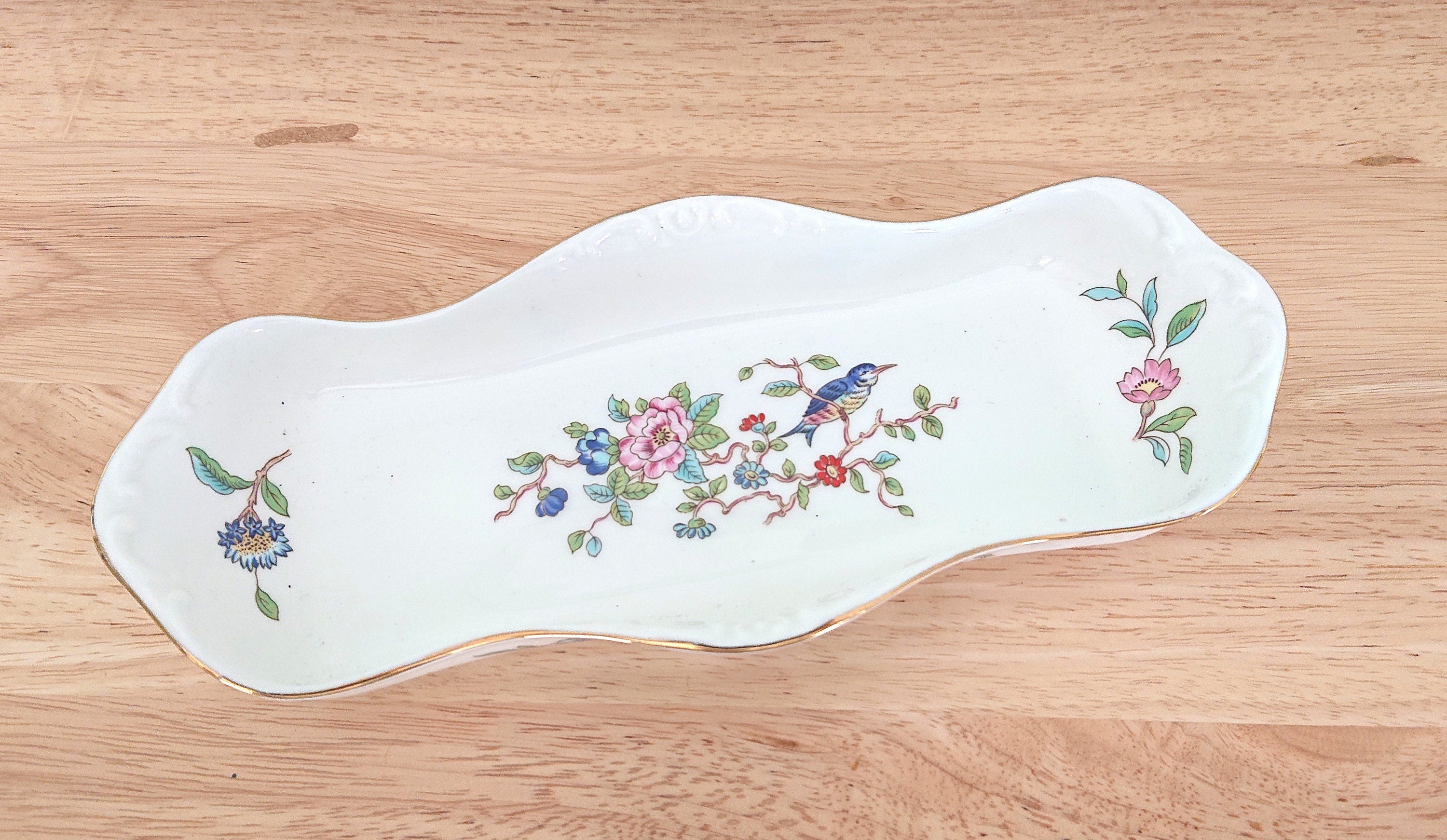 Aynsley Gondola Tray Dish Pembroke (Gold Trim) Fine Bone China Porcelain Made in England Pembroke Pattern Collectable Gift Vintage