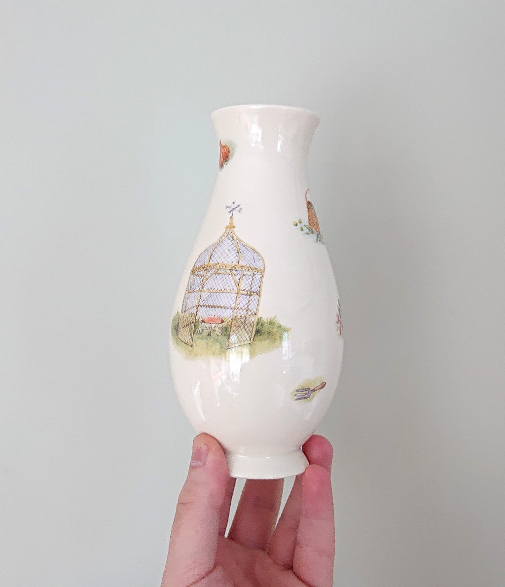Aynsley  Vase Edwardian Kitchen Garden Fine Bone China Porcelain Made in England Pattern Collectable Gift Vintage Flower Vase