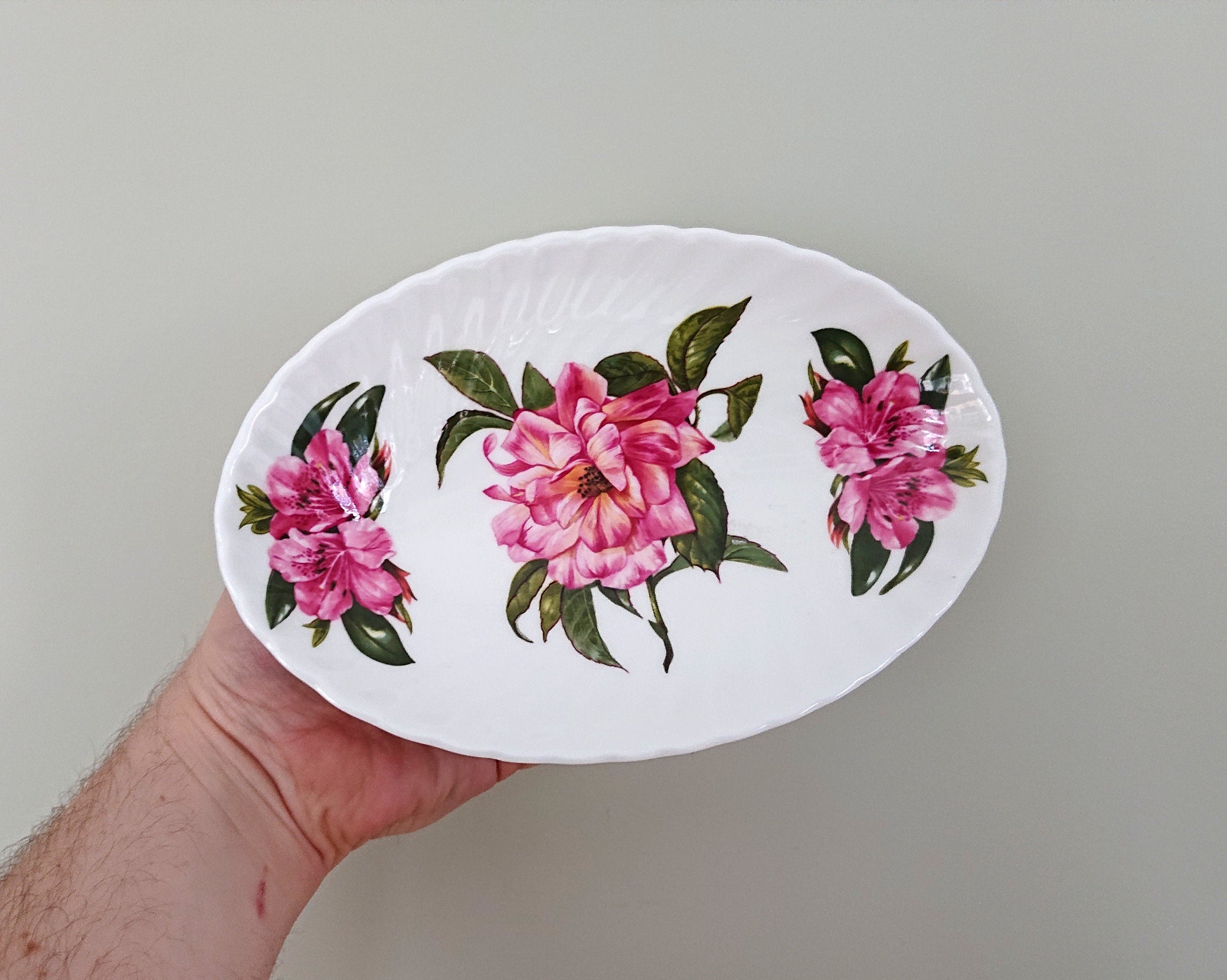 Dish-Fluted/Oval 8" Chelsea Flowers Fine Bone China Porcelain Made in England Chelsea Flowers Pattern Collectable  Vintage sandwich tray