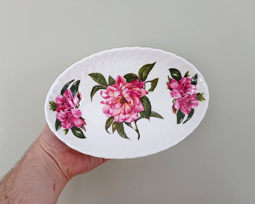 Dish-Fluted/Oval 8" Chelsea Flowers Fine Bone China Porcelain Made in England Chelsea Flowers Pattern Collectable  Vintage sandwich tray