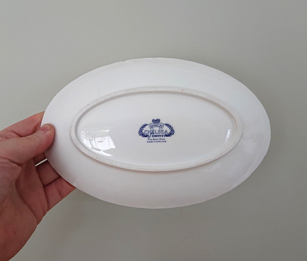 Dish-Fluted/Oval 8" Chelsea Flowers Fine Bone China Porcelain Made in England Chelsea Flowers Pattern Collectable  Vintage sandwich tray