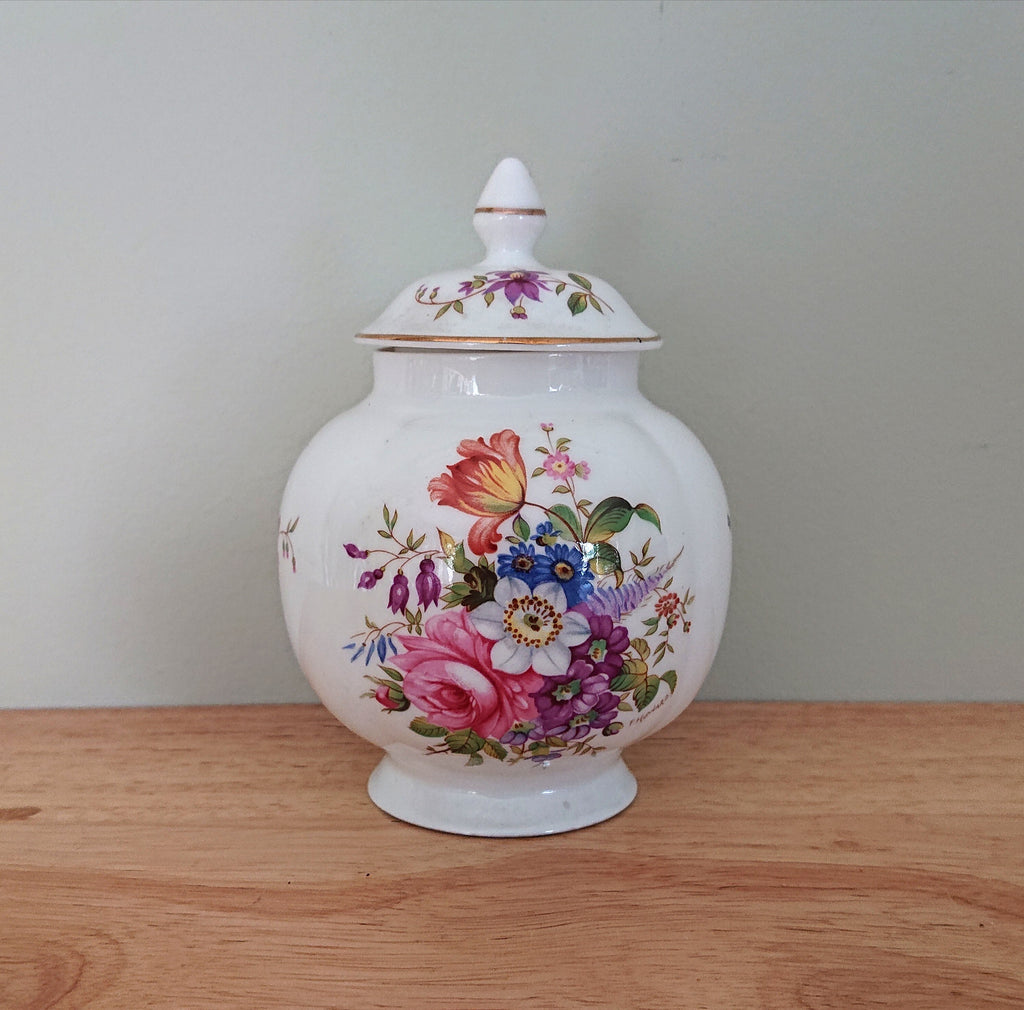 Aynsley Small Spice Jar with Lid Howard Sprays Fine Bone China Porcelain Made in England Howard Sprays Pattern Collectable Vintage