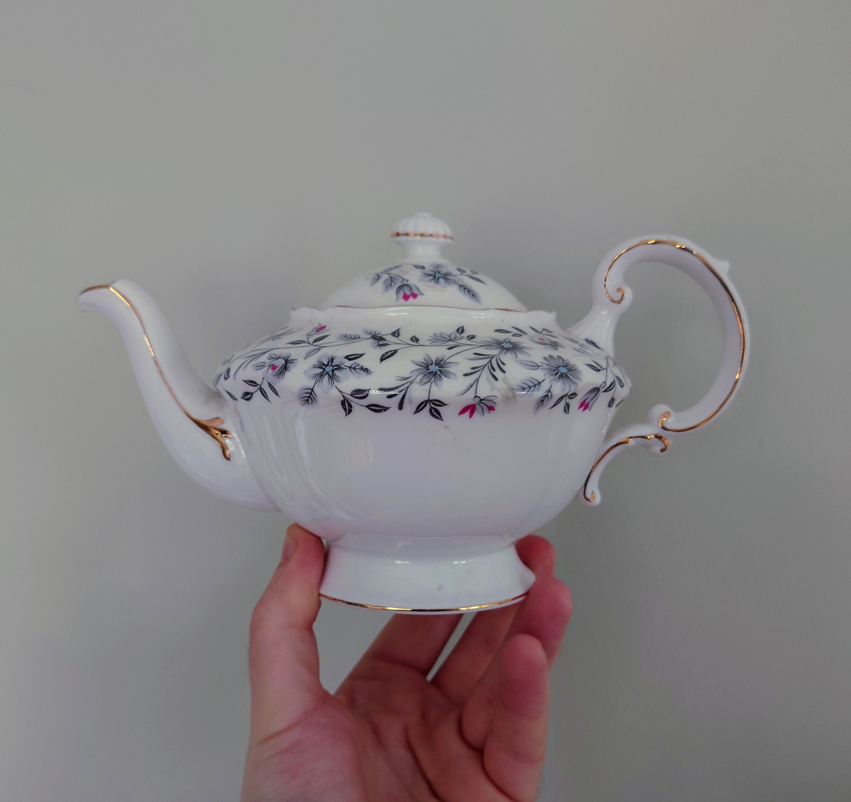 Mini Teapot & Lid Ceramic Teaset Teapot, Sugar Bowl, Milk Jug Ceramic Set Vintage 1950's Gold Stamped Heatmaster Floral Tea Service