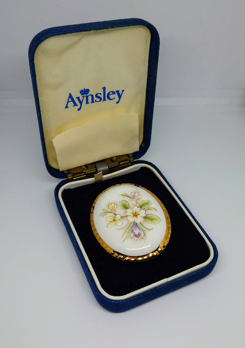 Aynsley Brooch Vintage Floral Cottage Garden  In Original Box Percaline Costume Jewellery Made in England Pendant Brooch