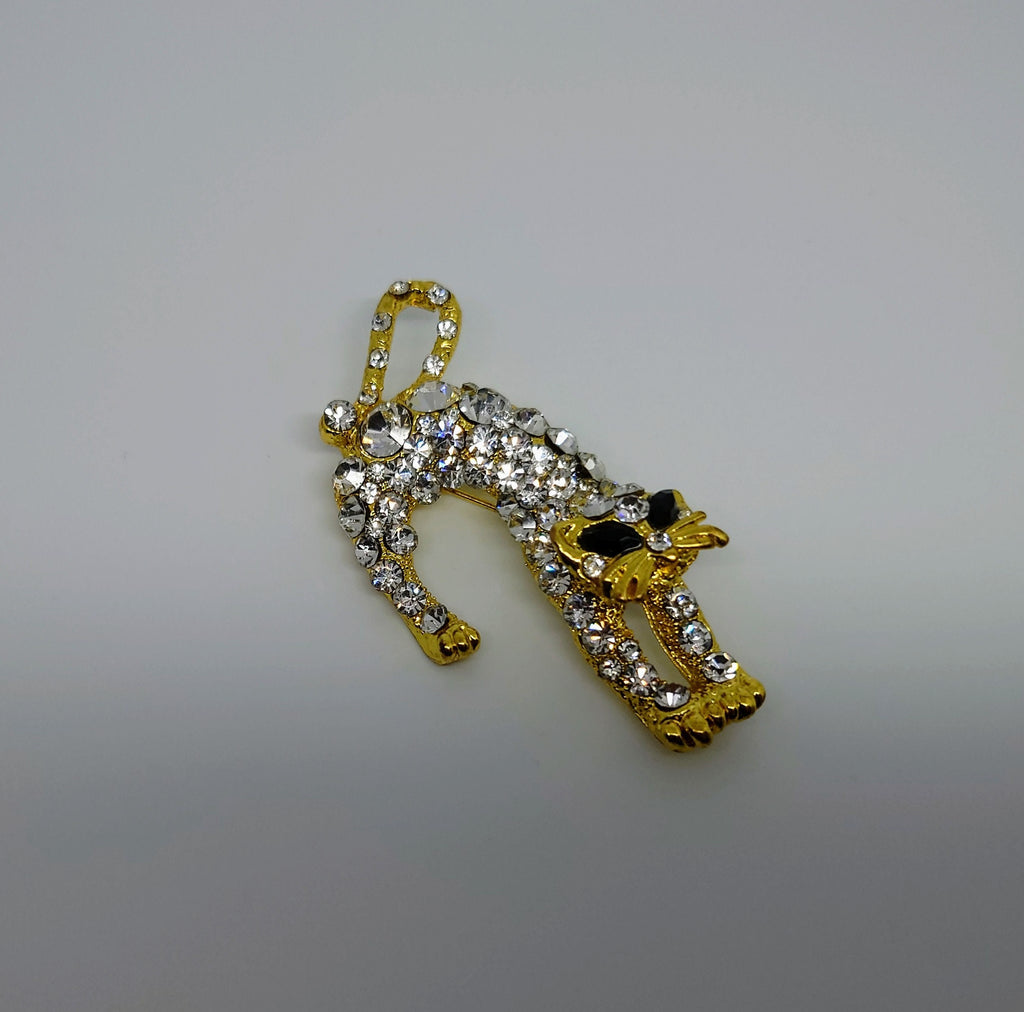 Vintage Cat Brooch Diamonte Rhinestone Cat Pin Halloween Costume Jewellery Jewelry Boxed GoldCrystal Jet Black Stone Gold Tone Pin