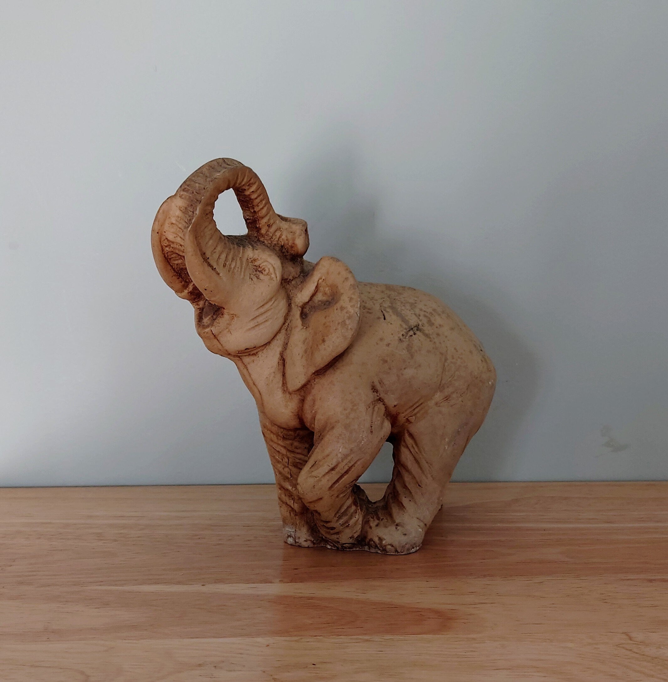 Vintage elephant Figurine Large Ceramic Collectable Animal Kitsch Bone China  Mid Century  African Wildlife Trunk Up Good Luck