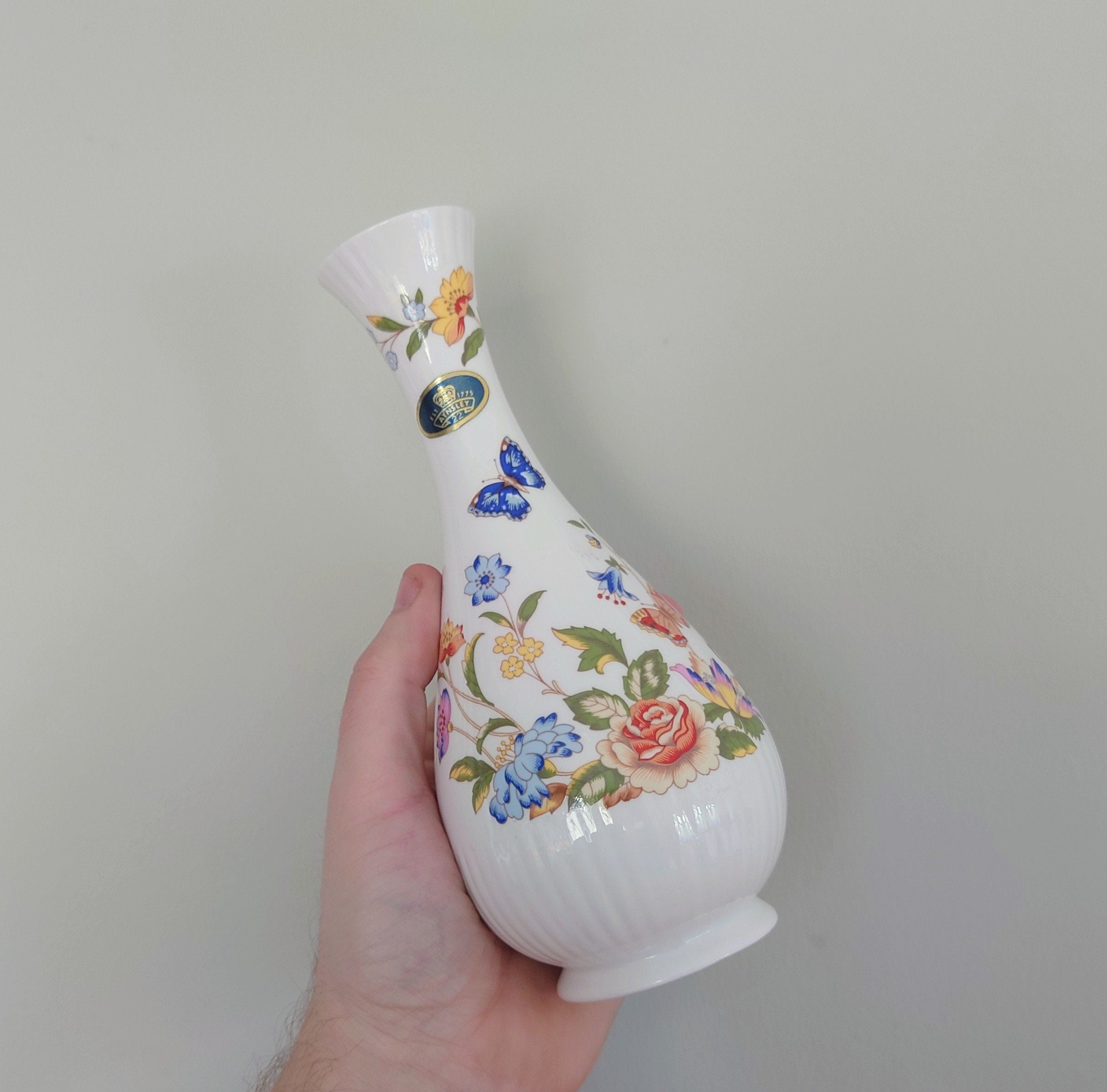 Aynsley Globe Vase Cottage Garden Fine Bone China Porcelain Made in England Country Cottage Pattern Collectable Vintage