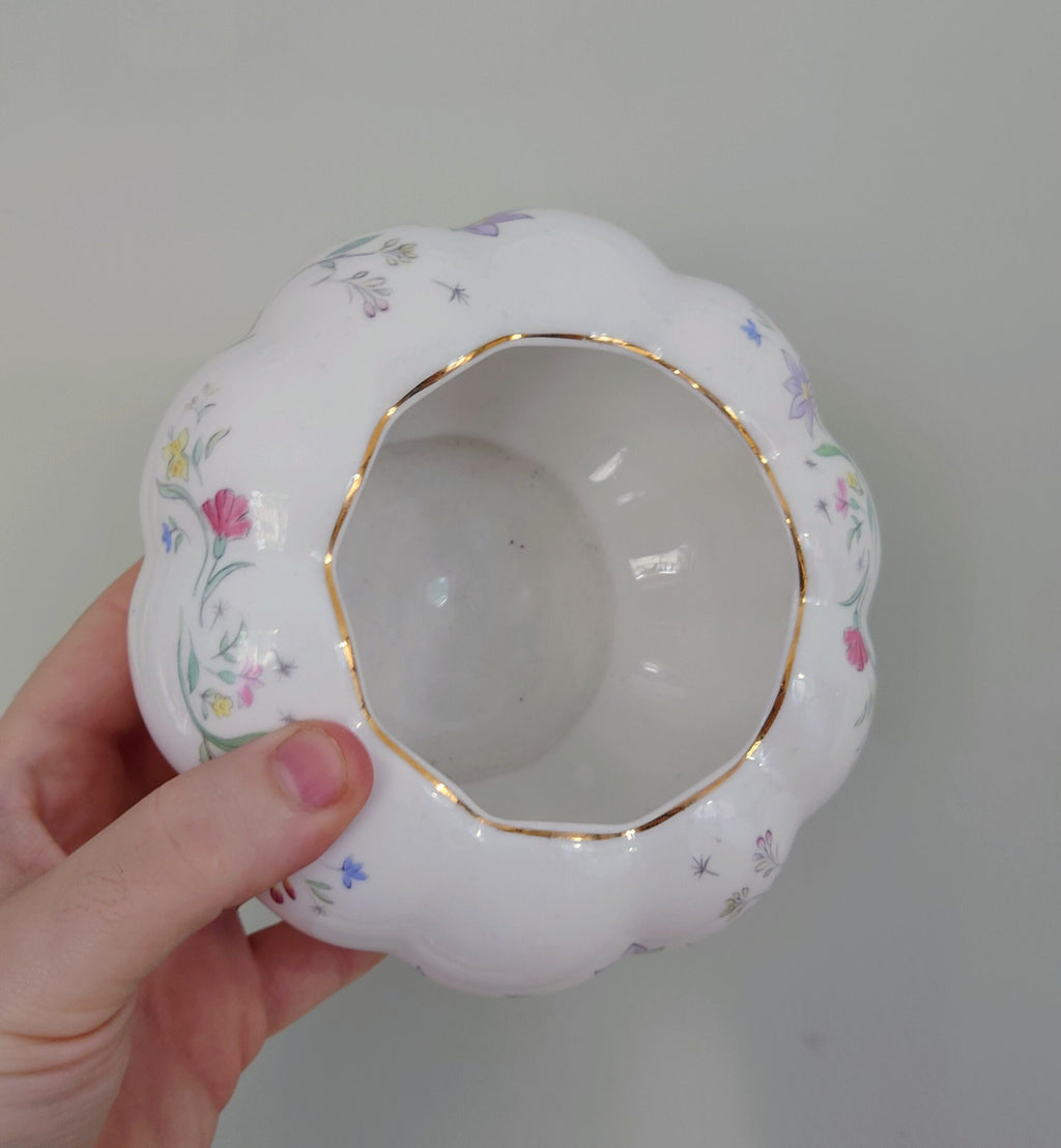 Vintage Aynsley Summer Sketches Bowl (Gold Trim) Pattern Porcelain Made in England Collectable Vintage